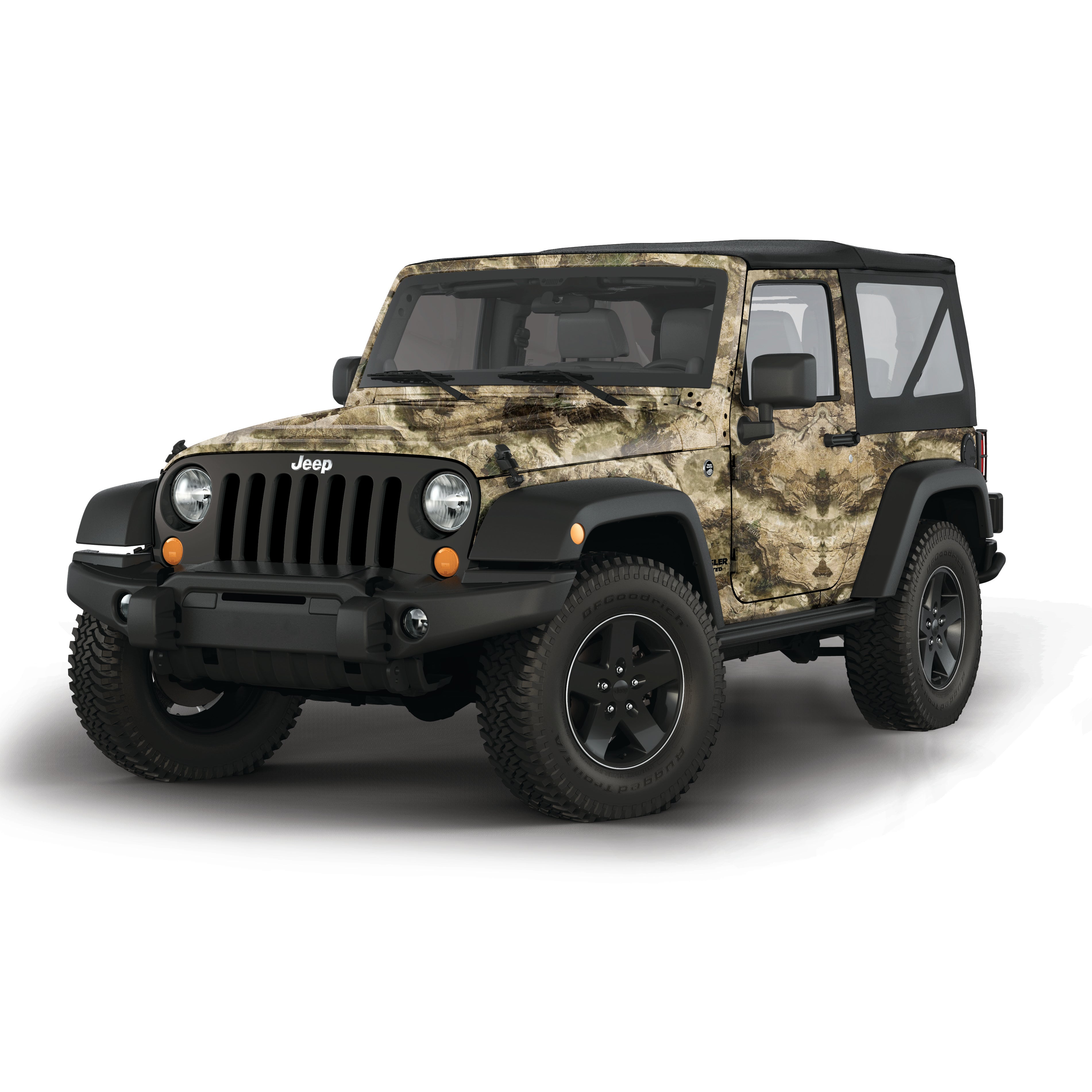 Mossy Oak Graphics vehicle vinyl wrap for 2 door Jeep Wrangler in Elements Terra Bayou camo pattern