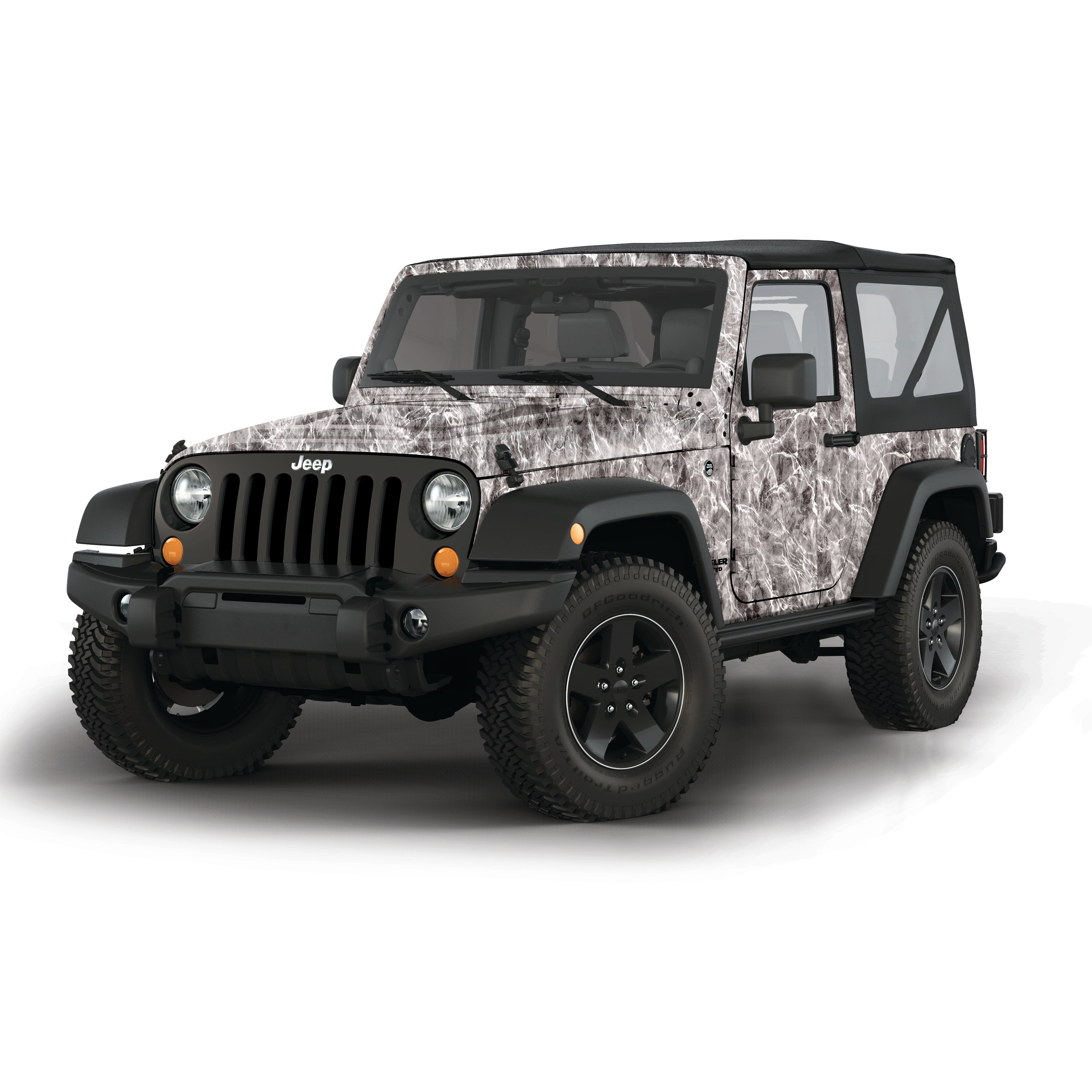 Mossy Oak Graphics vehicle vinyl wrap for 2 door Jeep Wrangler in Elements Agua Manta camo pattern