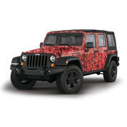 Mossy Oak Graphics 4 door Jeep Wrangler vehicle vinyl wrap in Elements Agua Crimson camo pattern