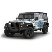 4 door Jeep Wrangler camo vinyl wrap in Hydro Glacier pattern by Mossy Oak Graphics