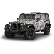 4 door Jeep Wrangler camo vinyl wrap in Elements Agua Manta pattern by Mossy Oak Graphics