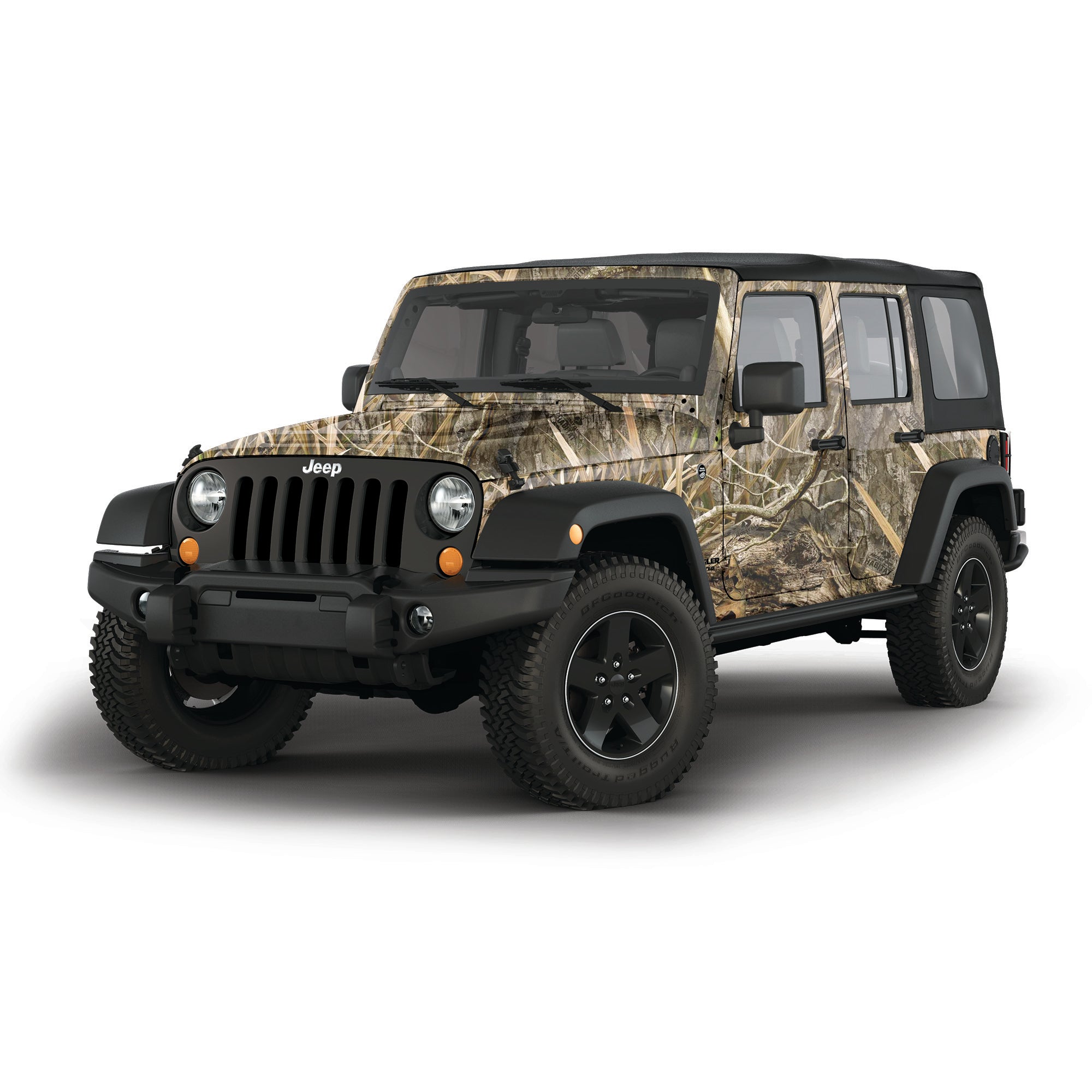 Mossy Oak Graphics vehicle vinyl wrap for 4 door Jeep Wrangler in Shadow Grass Habitat camo pattern