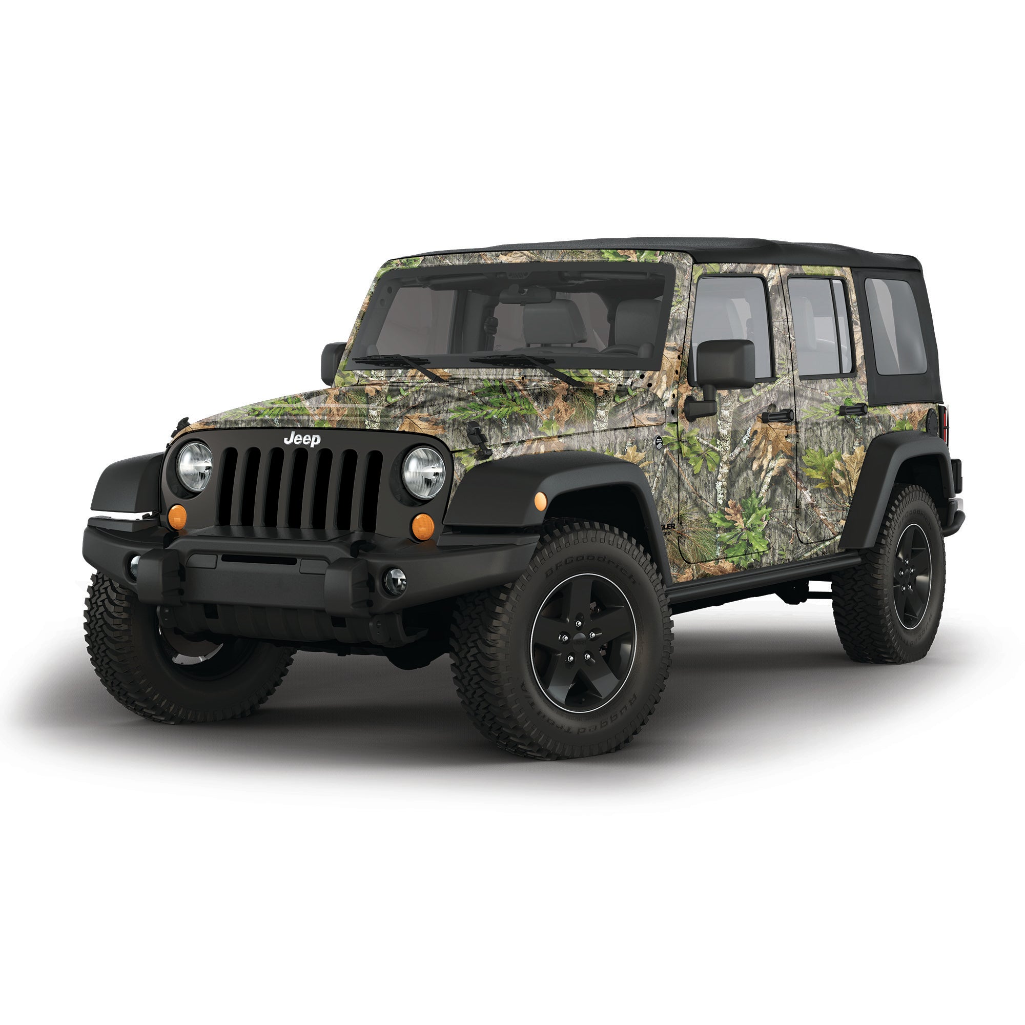 Mossy Oak Graphics 4 door Jeep Wrangler vehicle vinyl wrap in NWTF Obsession camo pattern