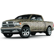 Ram 1500 crew cab full sized pick up truck vinyl wrapped in Mossy Oak Graphics Break-Up Country camo pattern