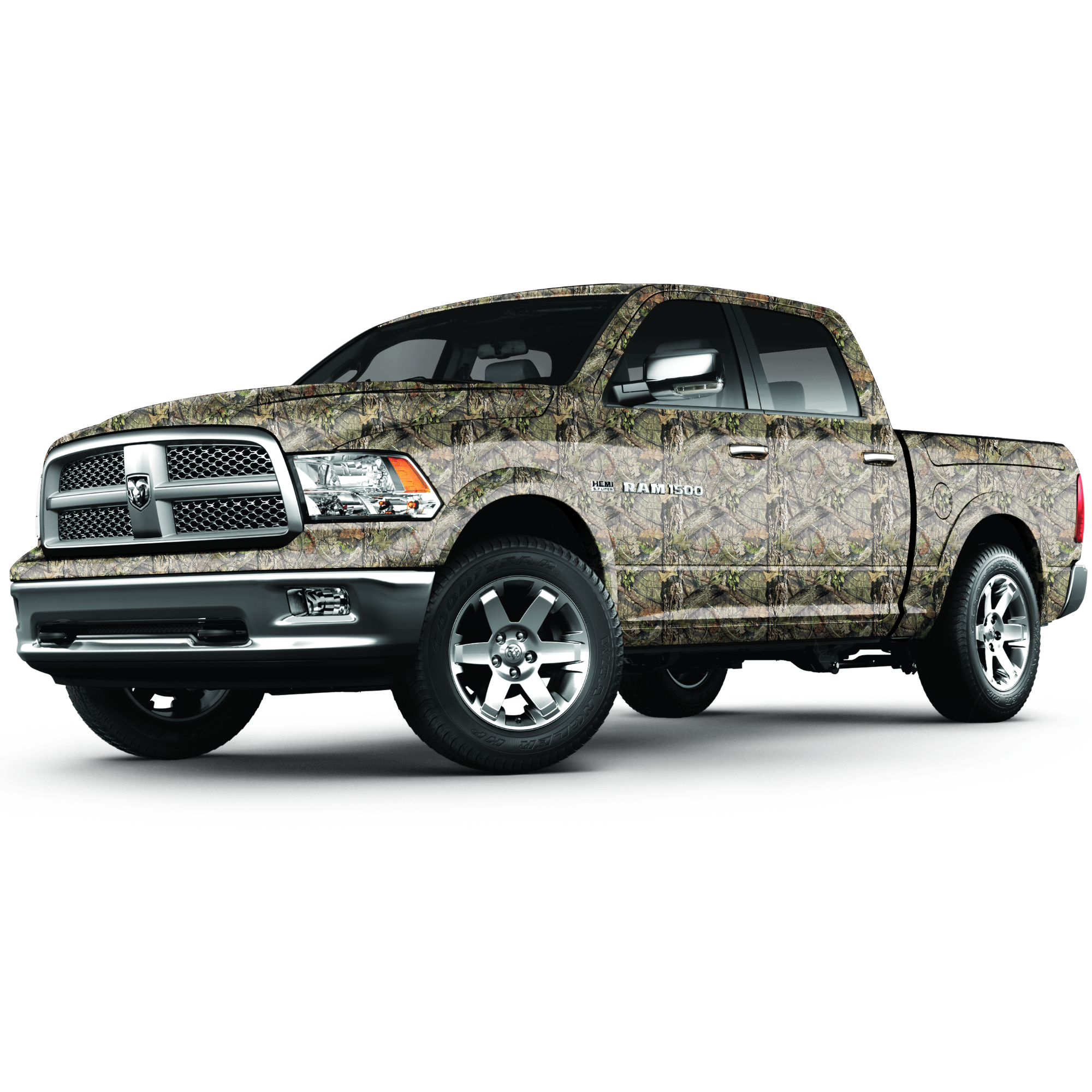 Ram 1500 crew cab full sized pick up truck vinyl wrapped in Mossy Oak Graphics Break-Up Country camo pattern