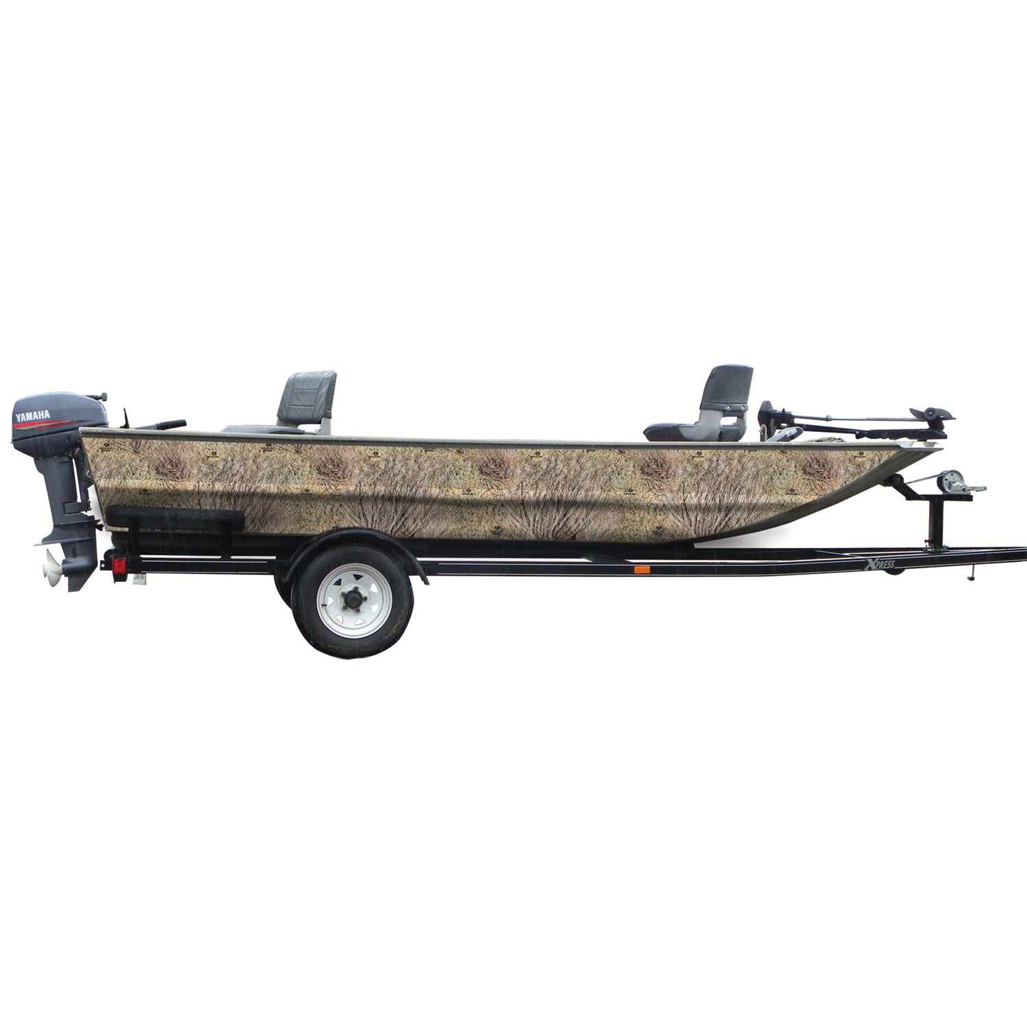 Mossy Oak Graphics camouflage boat sides vinyl wrap in Brush pattern.