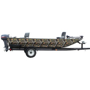 Mossy Oak Graphics camouflage boat sides vinyl wrap in Break-Up pattern.