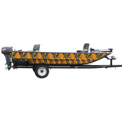 Mossy Oak Graphics camouflage boat sides vinyl wrap in orange Blaze pattern.