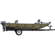 Mossy Oak Graphics camouflage boat sides vinyl wrap in Obession pattern.