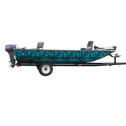 Mossy Oak Graphics camouflage boat sides vinyl wrap in Elements Agua Seawater pattern.