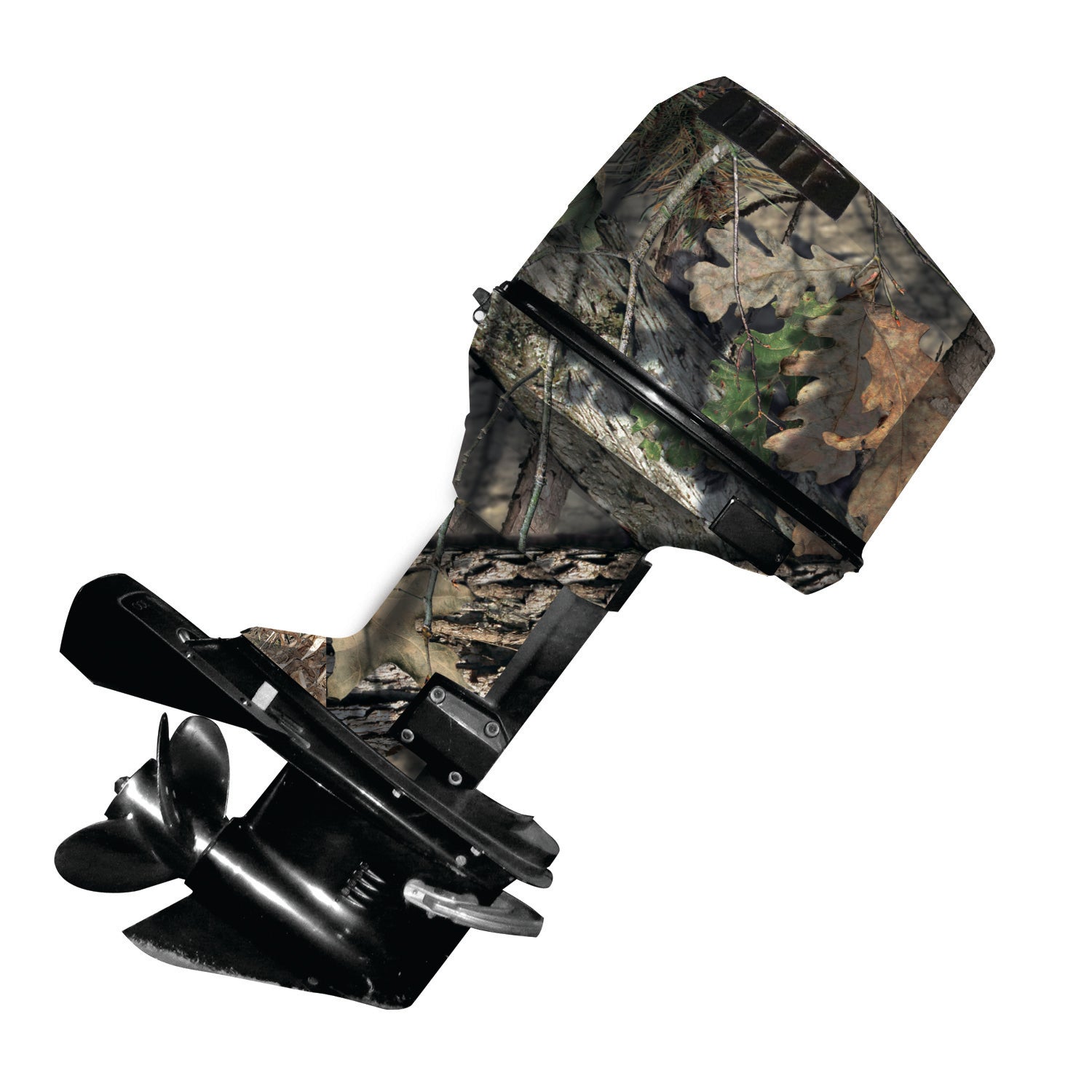 Mossy Oak Graphics vinyl boat motor wrap in Break-Up Country camo pattern