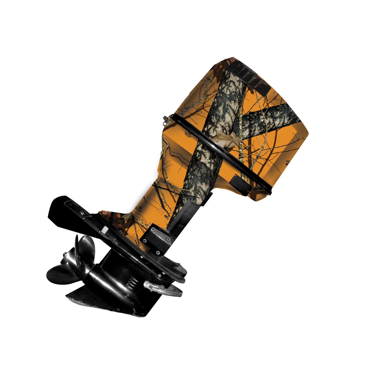 Mossy Oak Graphics camo boat vinyl wrap for boat motor in orange Blaze pattern