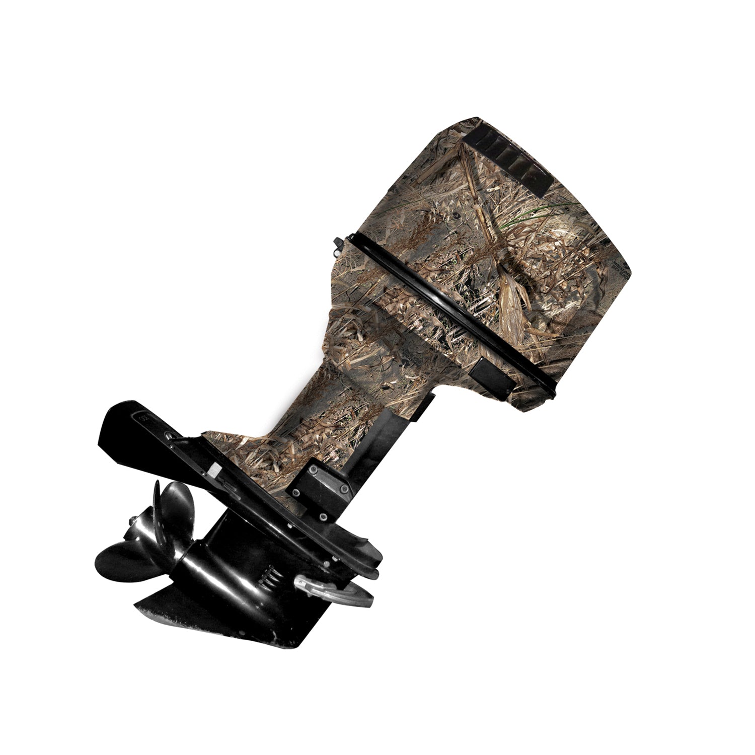 Mossy Oak Graphics camo boat vinyl wrap for boat motor in Duck Blind pattern