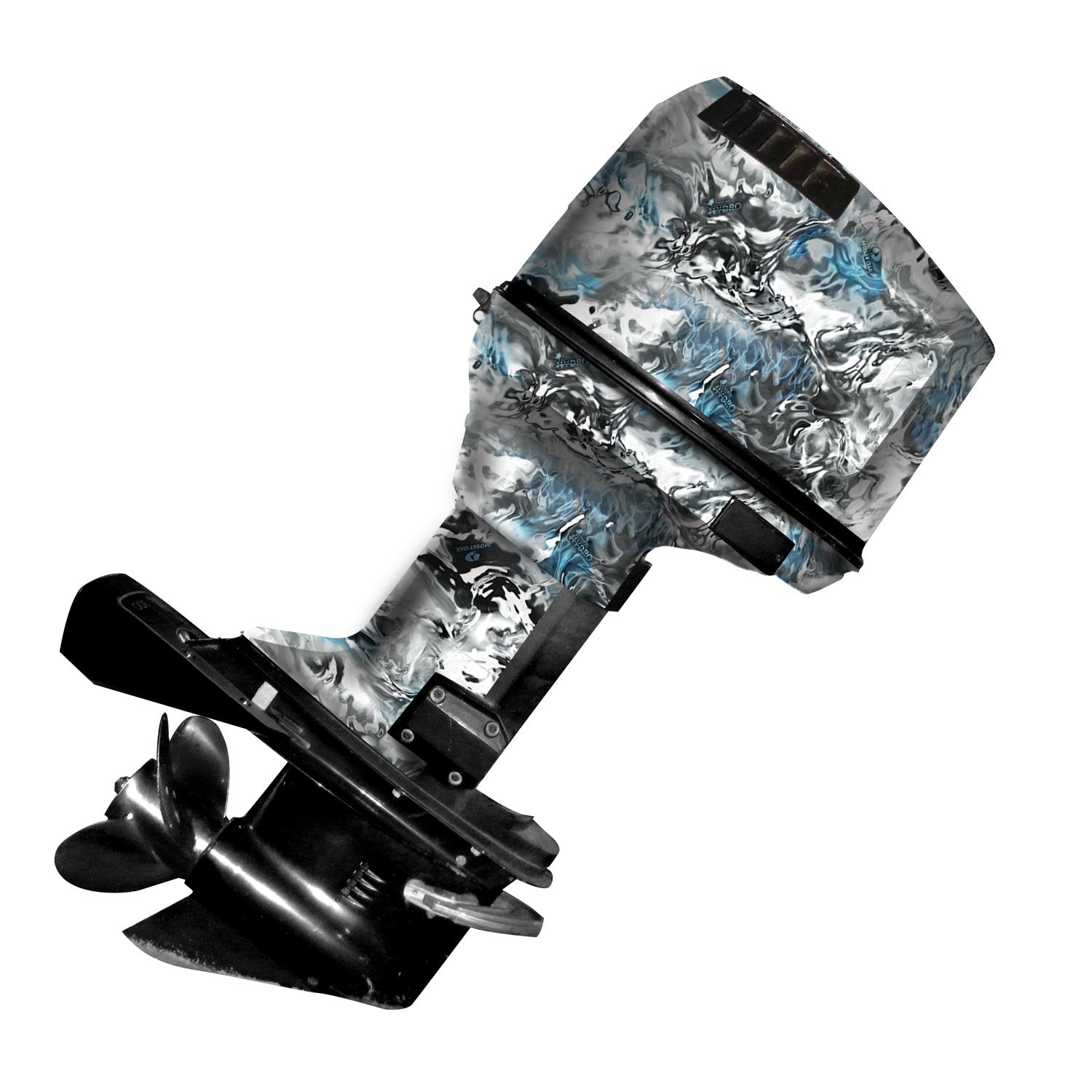Mossy Oak Graphics camo boat vinyl wrap for boat motor in Hydro Glacier pattern