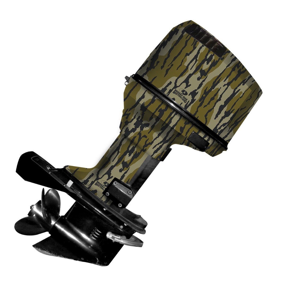 Mossy Oak Graphics camo boat vinyl wrap for boat motor in Original Bottomland pattern
