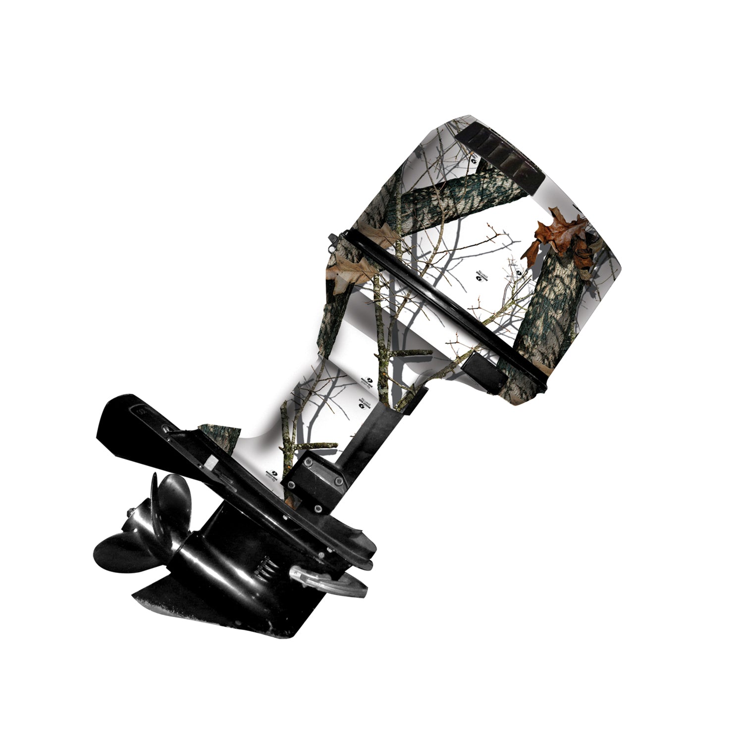 Mossy Oak Graphics camo boat vinyl wrap for boat motor in Winter pattern