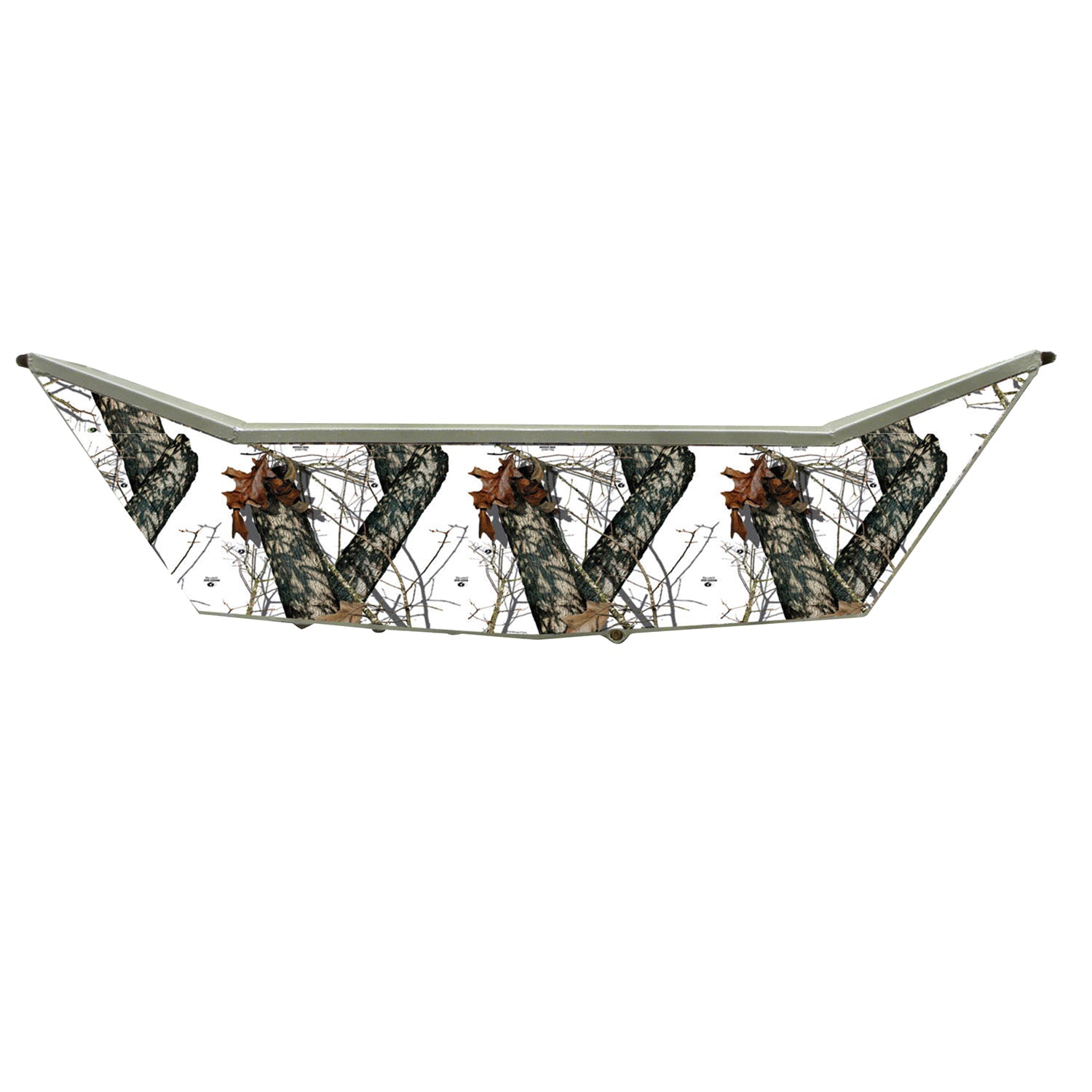 Mossy Oak Graphics Winter camouflage vinyl wrap for boat transom.