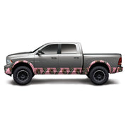 Side view of Mossy Oak Graphics Bottomland Pink camo pattern for truck rocker panels, lower front & rear bumper, plus fender flares.