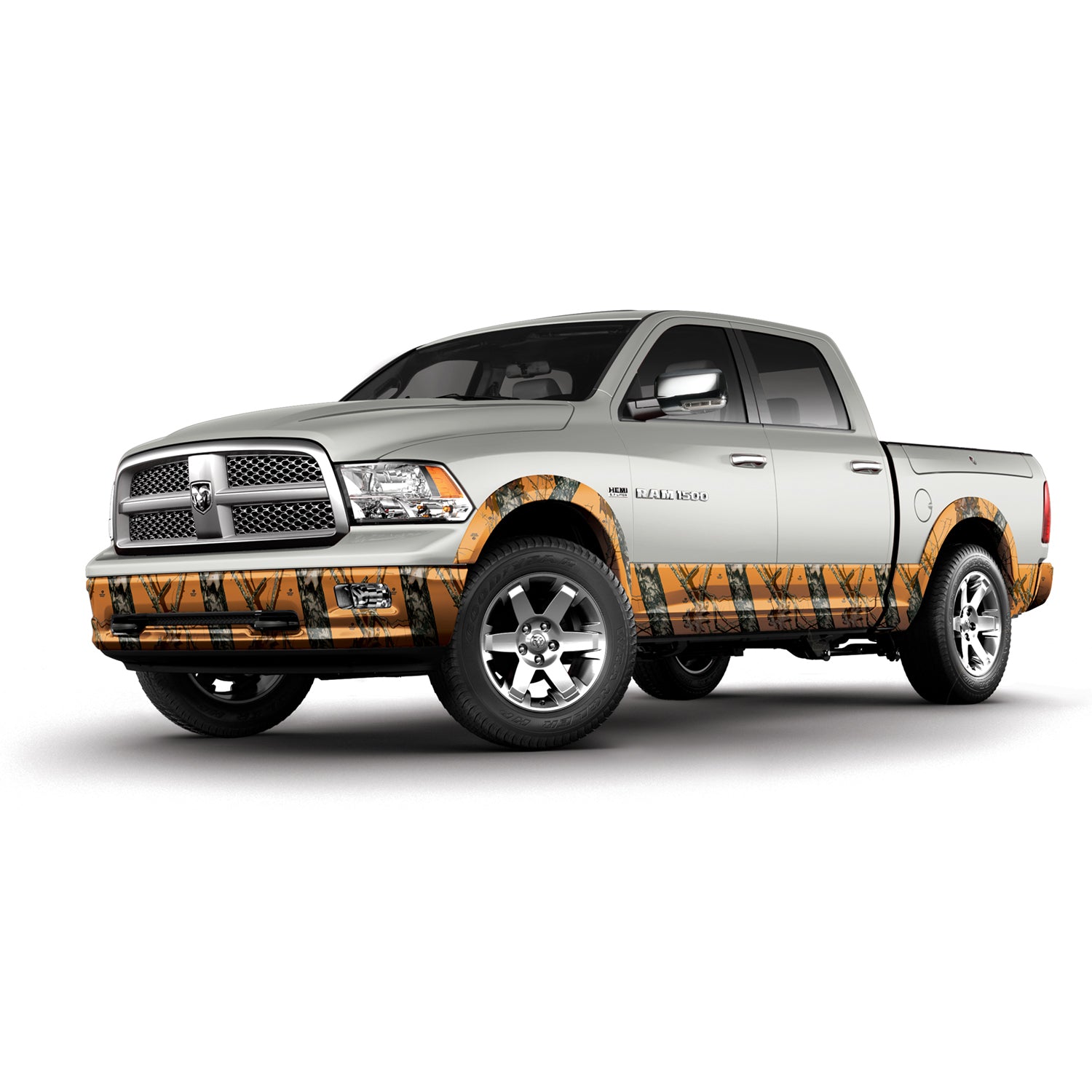 Mossy Oak Graphic orange Blaze camo pattern for truck rocker panels, lower front & rear bumper, plus fender flares.
