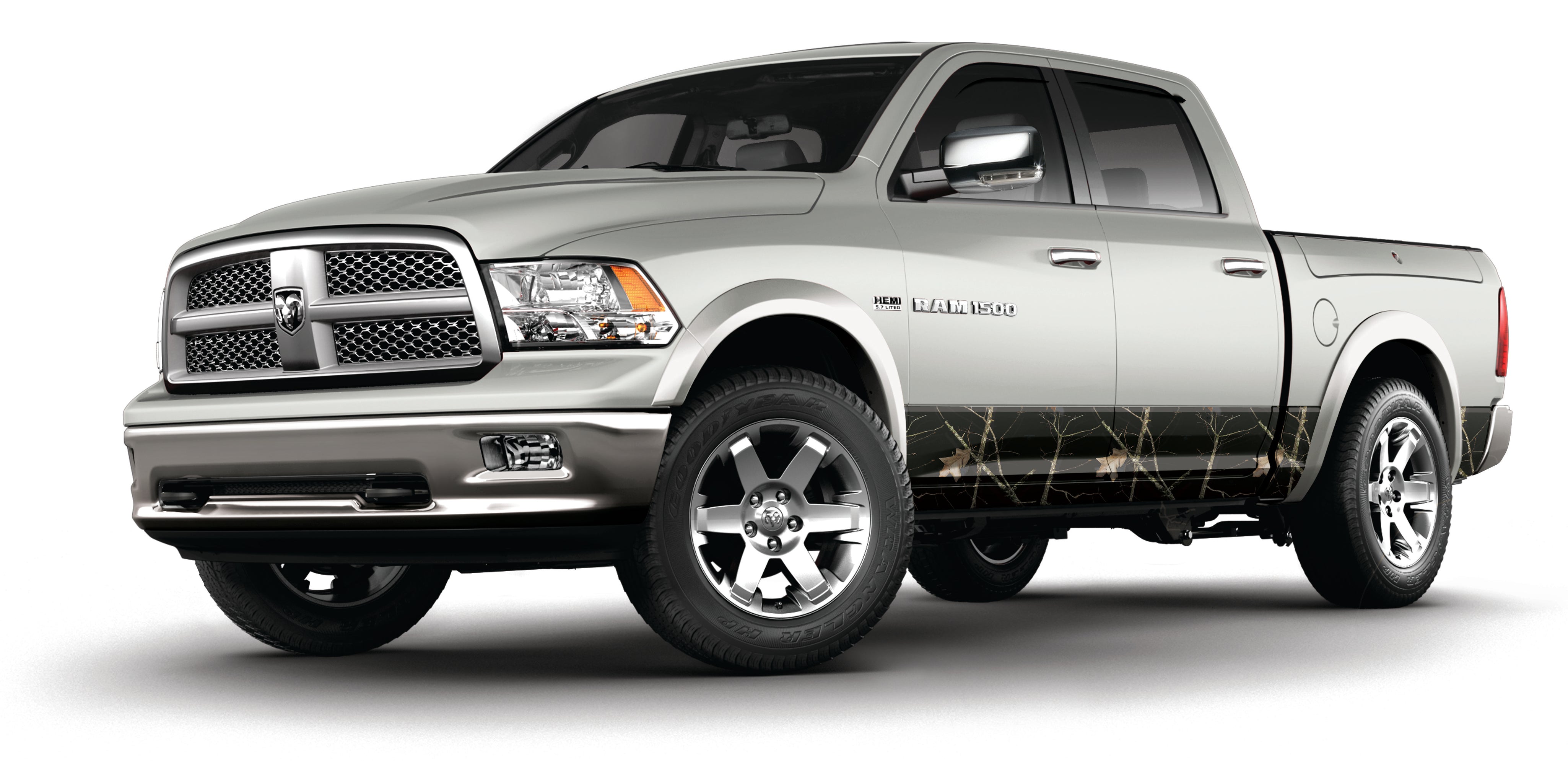 Crew cab full sized pick up truck vinyl wrapped rocker panels in Mossy Oak Graphics Lifestyle Black camo pattern