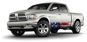 Crew cab full sized pick up truck vinyl wrapped rocker panels in Mossy Oak Graphics USA pattern
