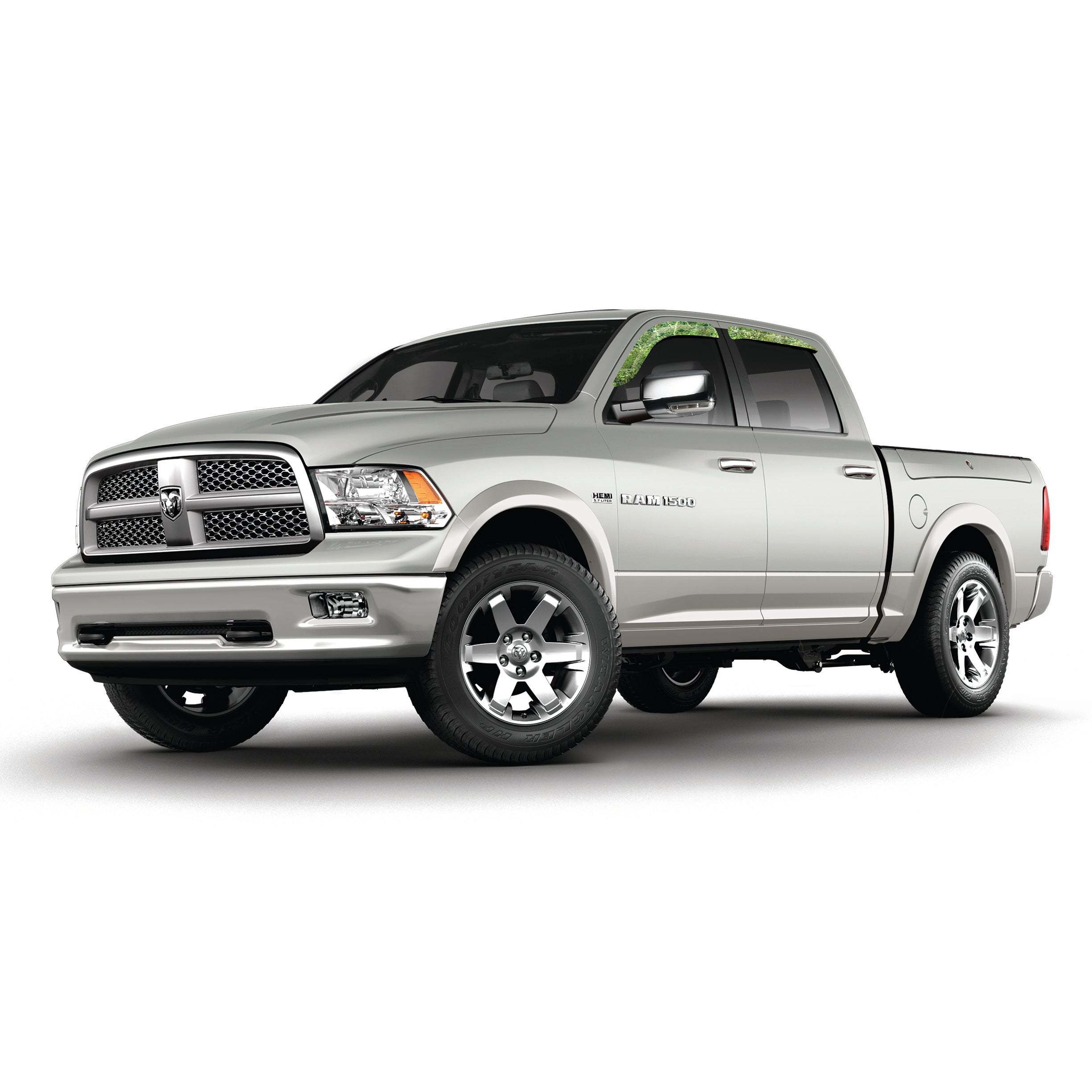Camo vinyl wrapped rain guard side window deflectors in Mossy Oak Elements Coastal Mackerel camouflage pattern