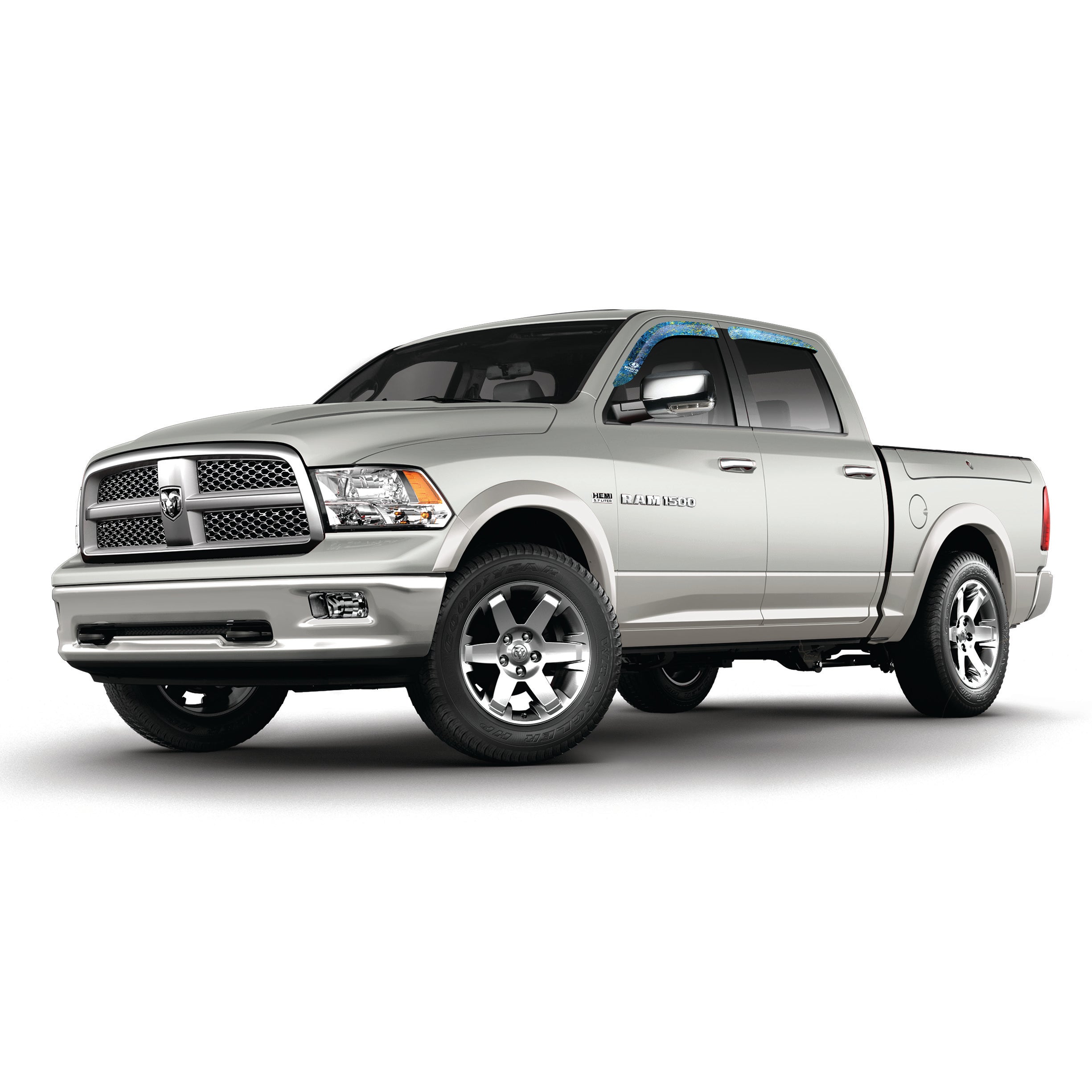 Camo vinyl wrapped rain guard side window deflectors in Mossy Oak Elements Coastal Shoreline camouflage pattern