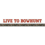 Live to Bowhunt text with strip of Genuine Mossy Oak camo in Break-Up Country pattern