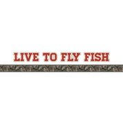 Live to Fly Fish decal with a vinyl strip of genuine Mossy Oak camo in Break-Up Country