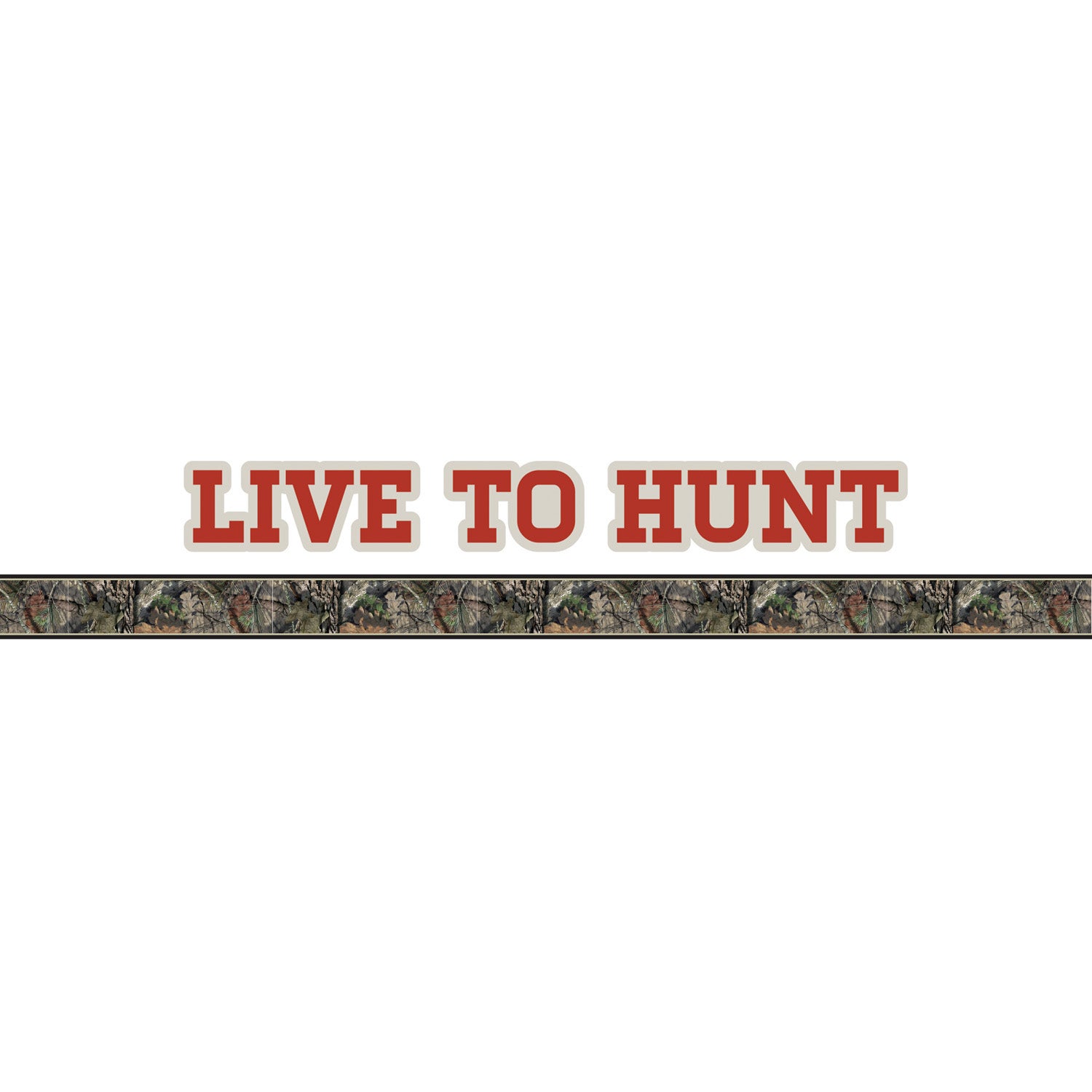 Live to Hunt decal with strip of genuine Mossy Oak camo in Break-Up Country pattern
