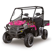 Side by side UTV camo vinyl wrap in Lifestyle Pink camouflage pattern from Mossy Oak Graphics