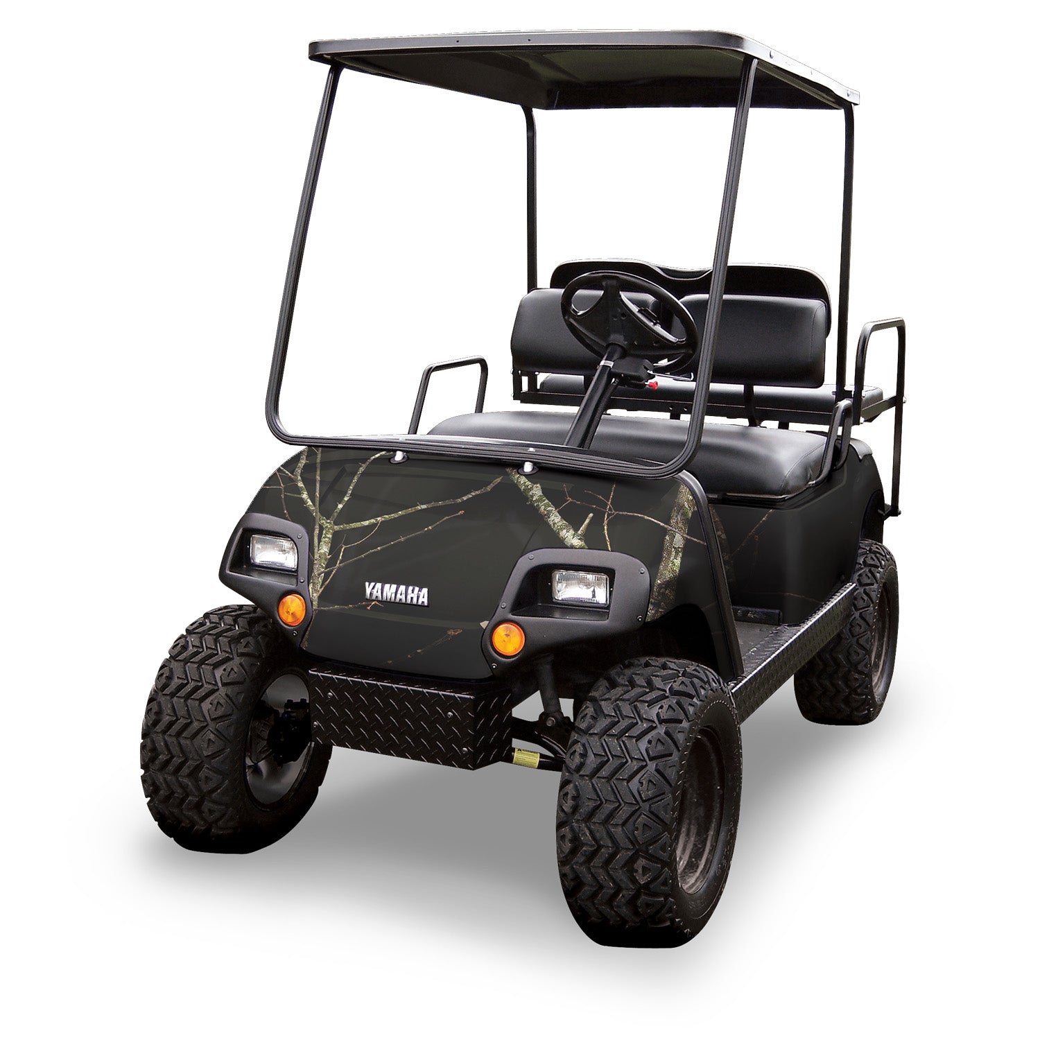 Golf cart camo vinyl wrap in Lifestyle Black camouflage pattern from Mossy Oak Graphics