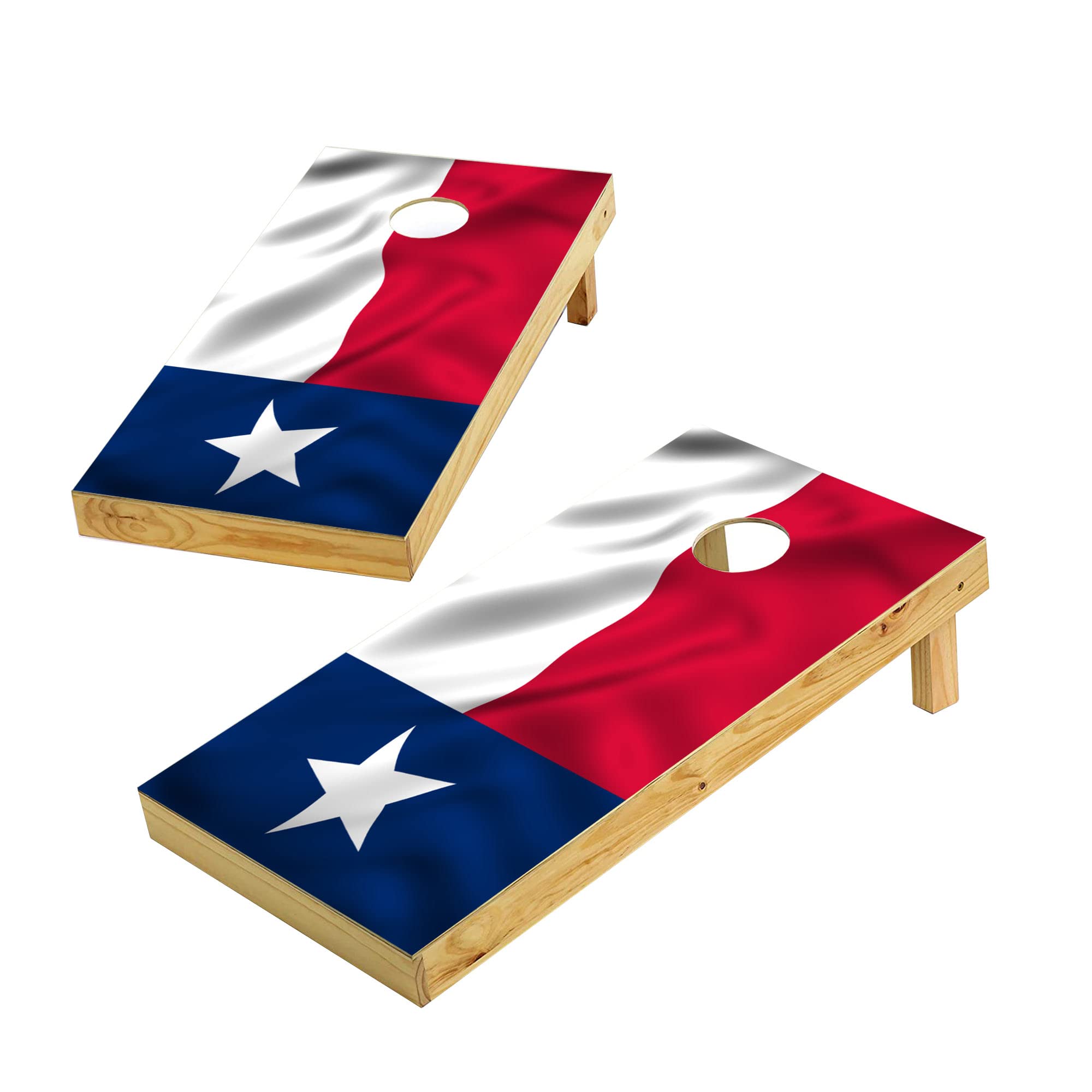 Cornhole board vinyl in Texas state flag pattern.