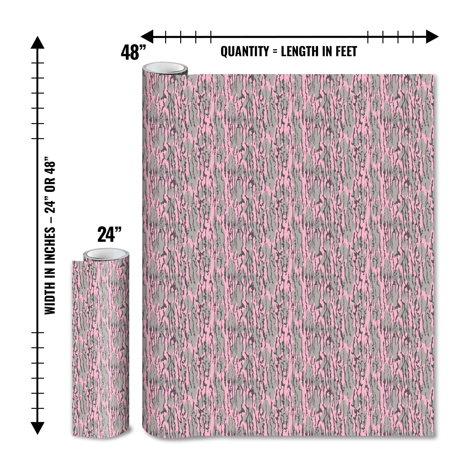 Mossy Oak Graphics matte camo roll available in 24 inch or 48 inch width vinyl wrap in Bottomland Pink camouflage pattern