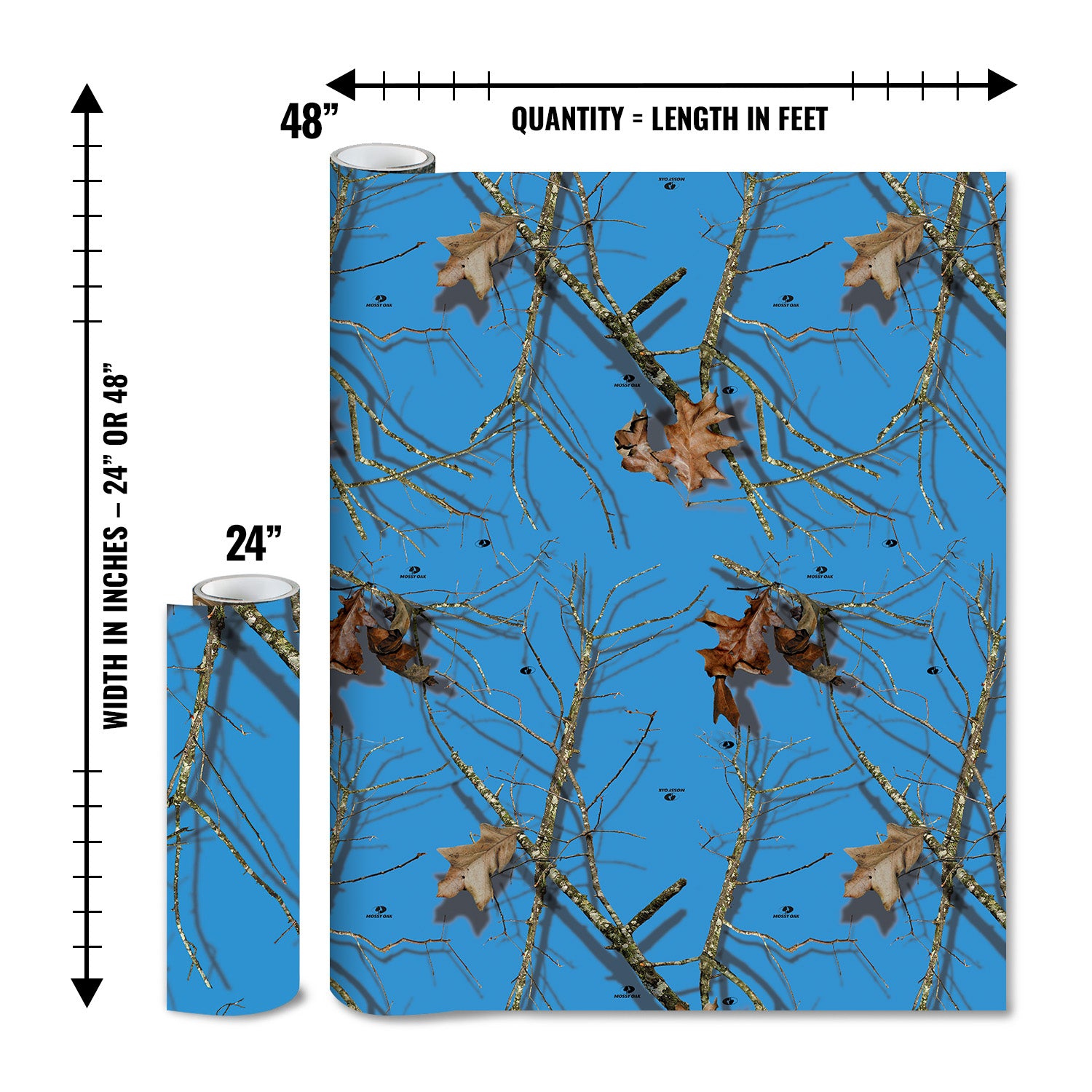 Mossy Oak Graphics matte camo roll available in 24 inch or 48 inch width vinyl wrap in Lifestyle Blue camouflage pattern