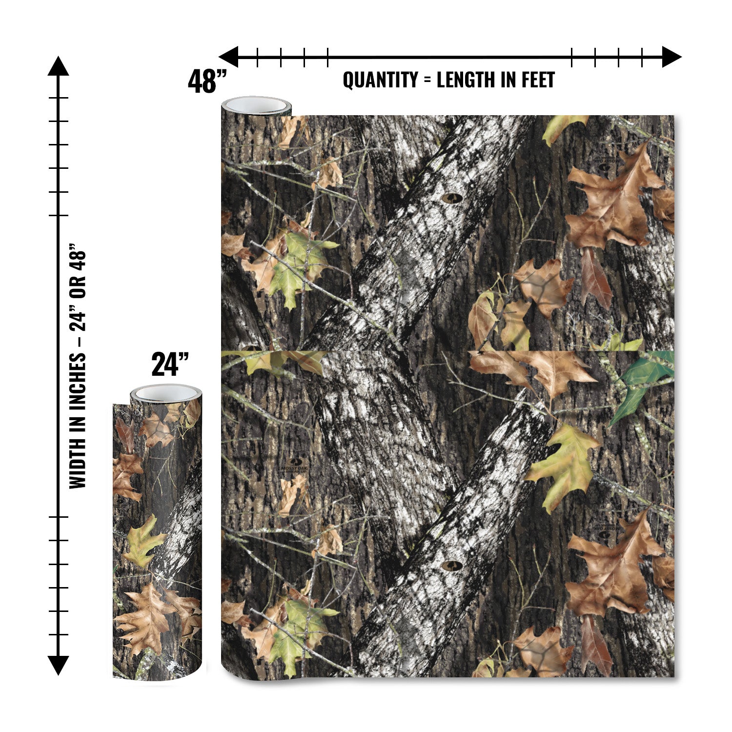 Mossy Oak Graphics matte camo roll available in 24 inch or 48 inch width vinyl wrap in Break-Up camouflage pattern