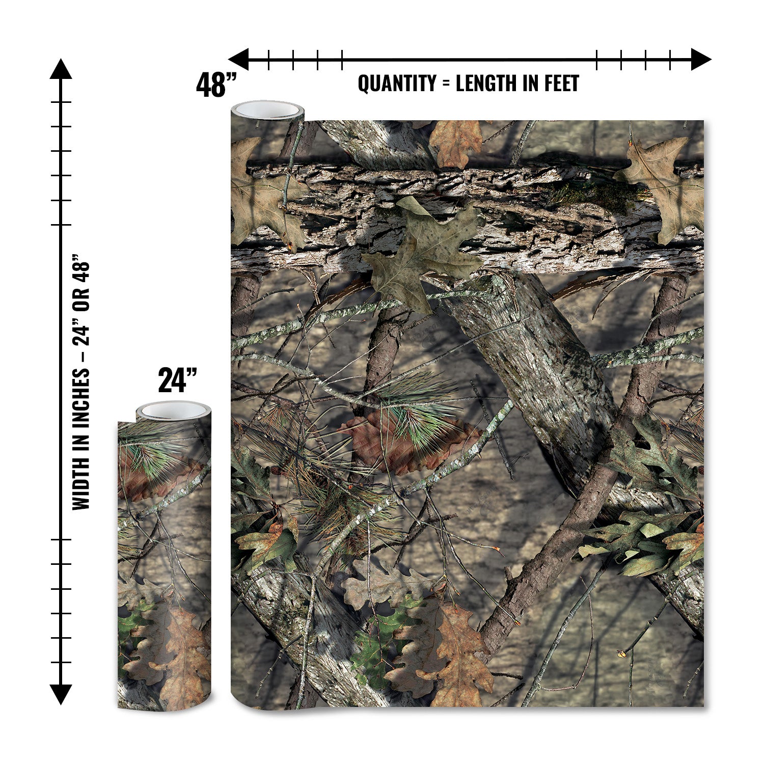 Mossy Oak Graphics matte camo roll available in 24 inch or 48 inch width vinyl wrap in Break-Up Country camouflage pattern