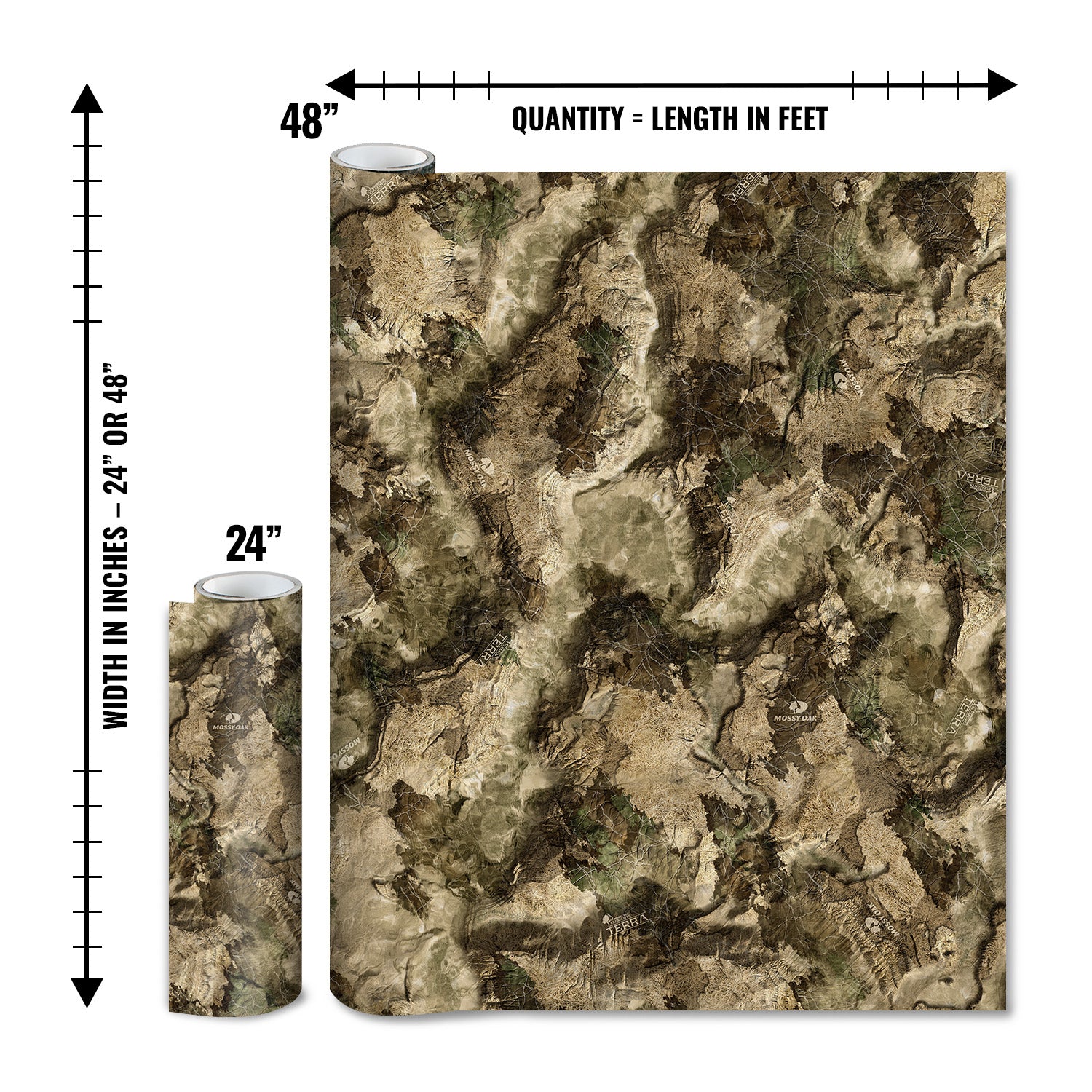 Mossy Oak Graphics matte camo roll available in 24 inch or 48 inch width vinyl wrap in Elements Terra Bayou camouflage pattern