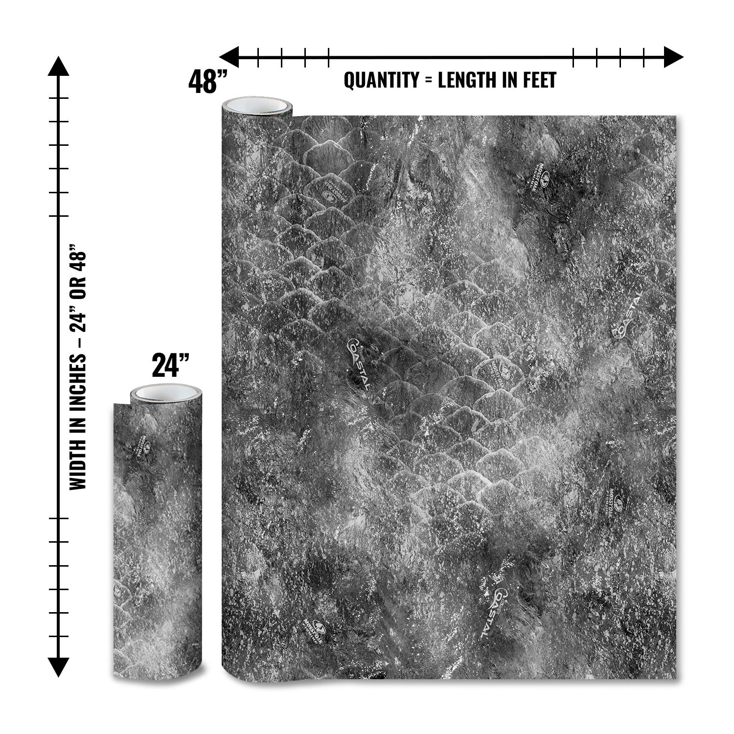 Mossy Oak Graphics matte camo roll available in 24 inch or 48 inch width vinyl wrap in Elements Coastal Cloudbank camouflage pattern