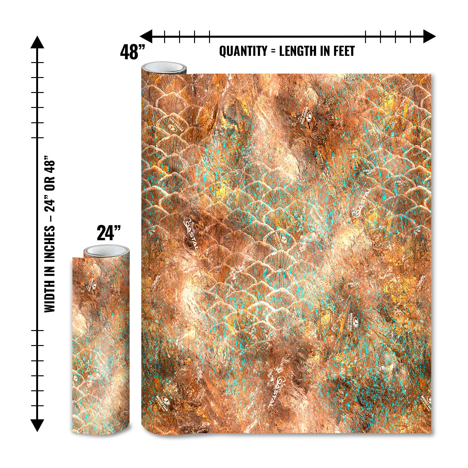 Mossy Oak Graphics matte camo roll available in 24 inch or 48 inch width vinyl wrap in Elements Coastal Coral camouflage pattern