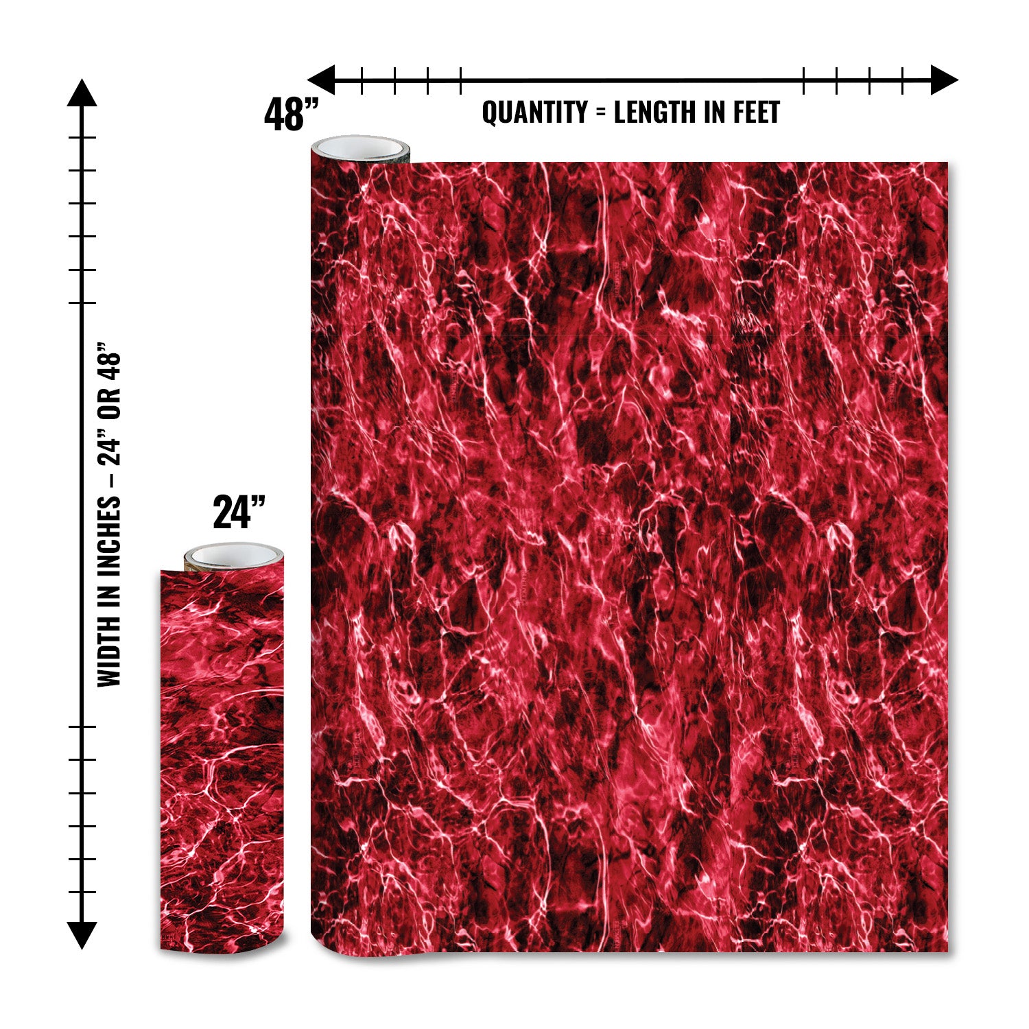 Mossy Oak Graphics matte camo roll available in 24 inch or 48 inch width vinyl wrap in Elements Agua Crimson camouflage pattern