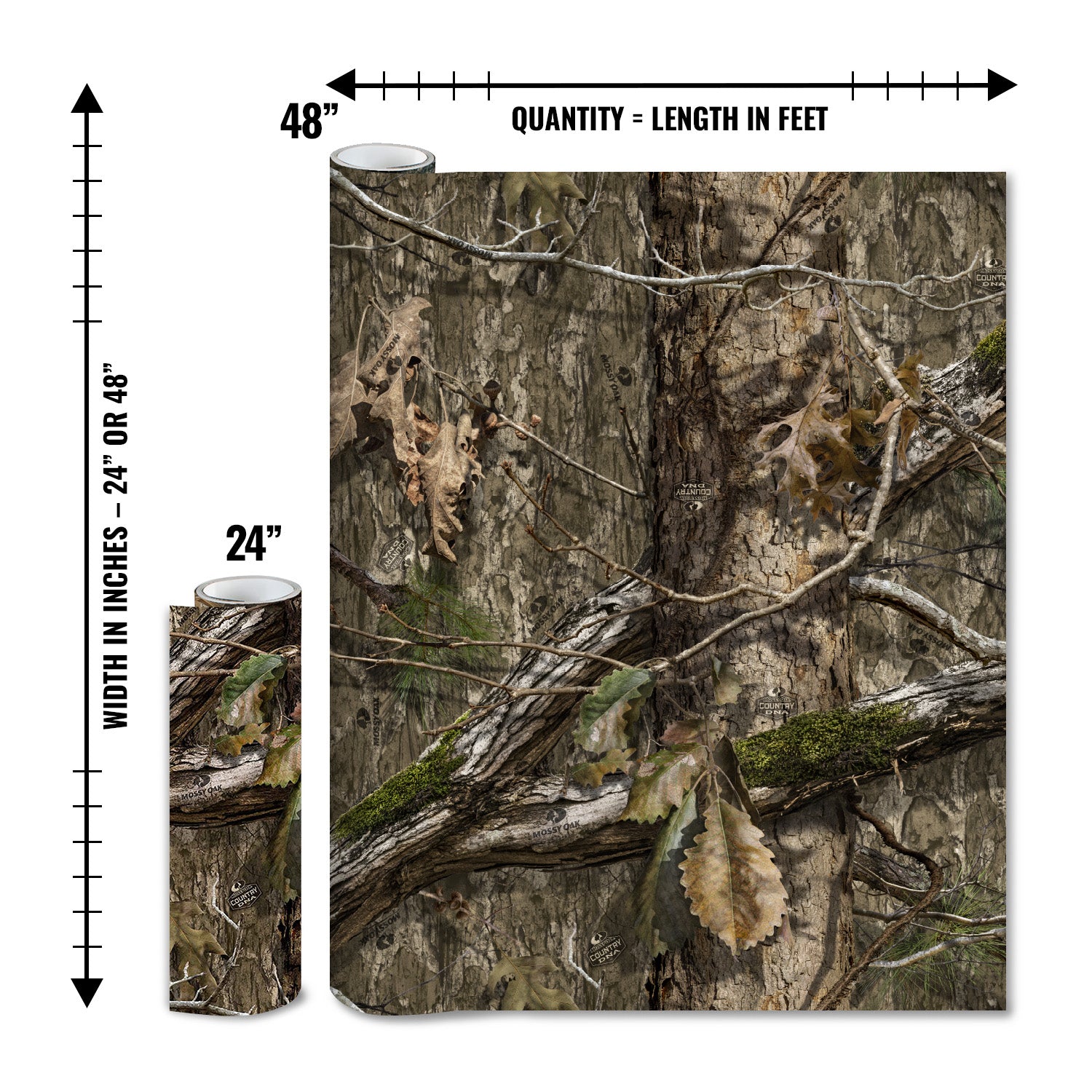 Mossy Oak Graphics matte camo roll available in 24 inch or 48 inch width vinyl wrap in Country DNA camouflage pattern