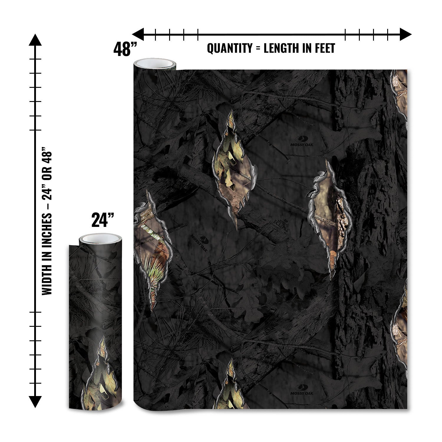 Mossy Oak Graphics matte camo roll available in 24 inch or 48 inch width vinyl wrap in Break-Up Eclipse camouflage pattern