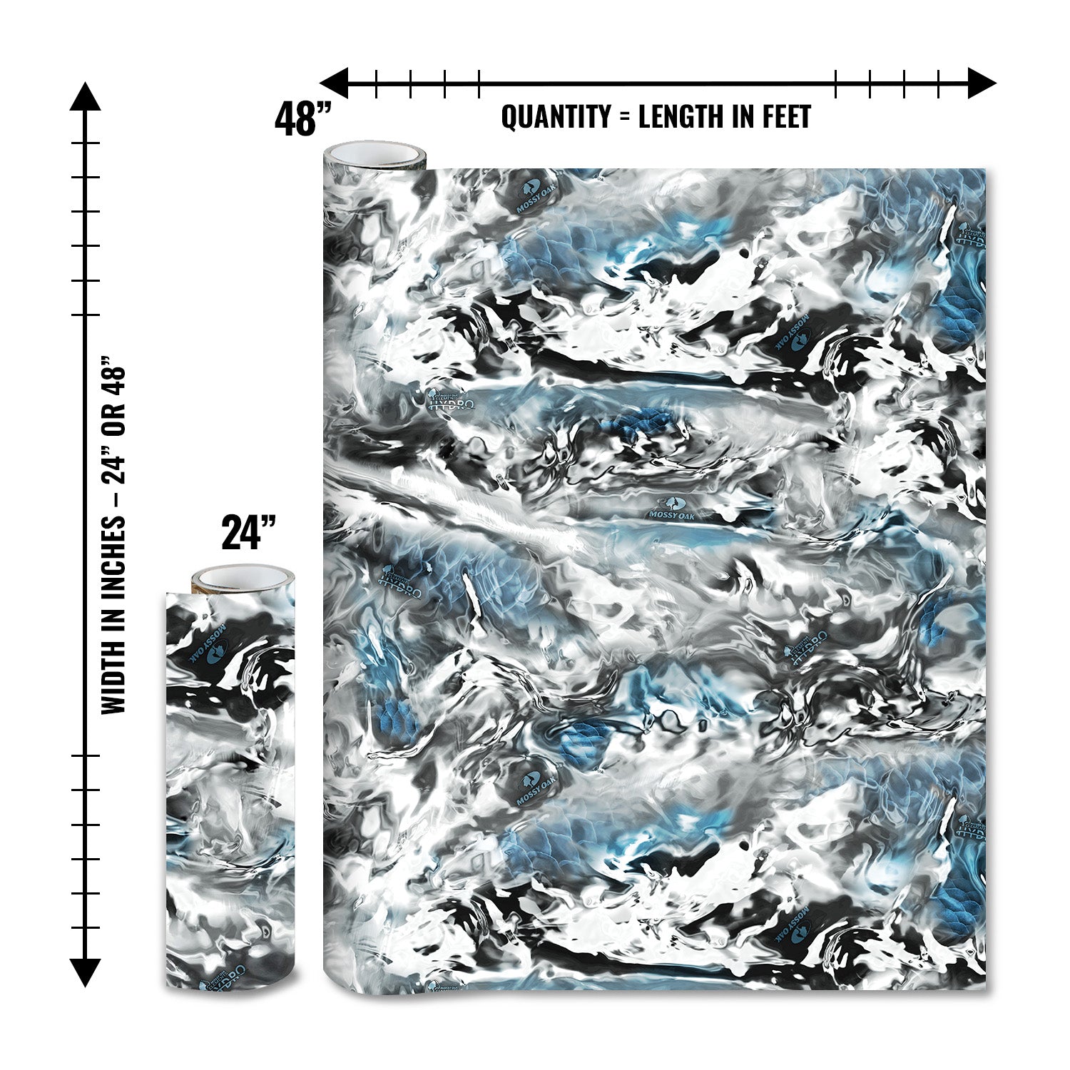 Mossy Oak Graphics matte camo roll available in 24 inch or 48 inch width vinyl wrap in Hydro Glacier camouflage pattern