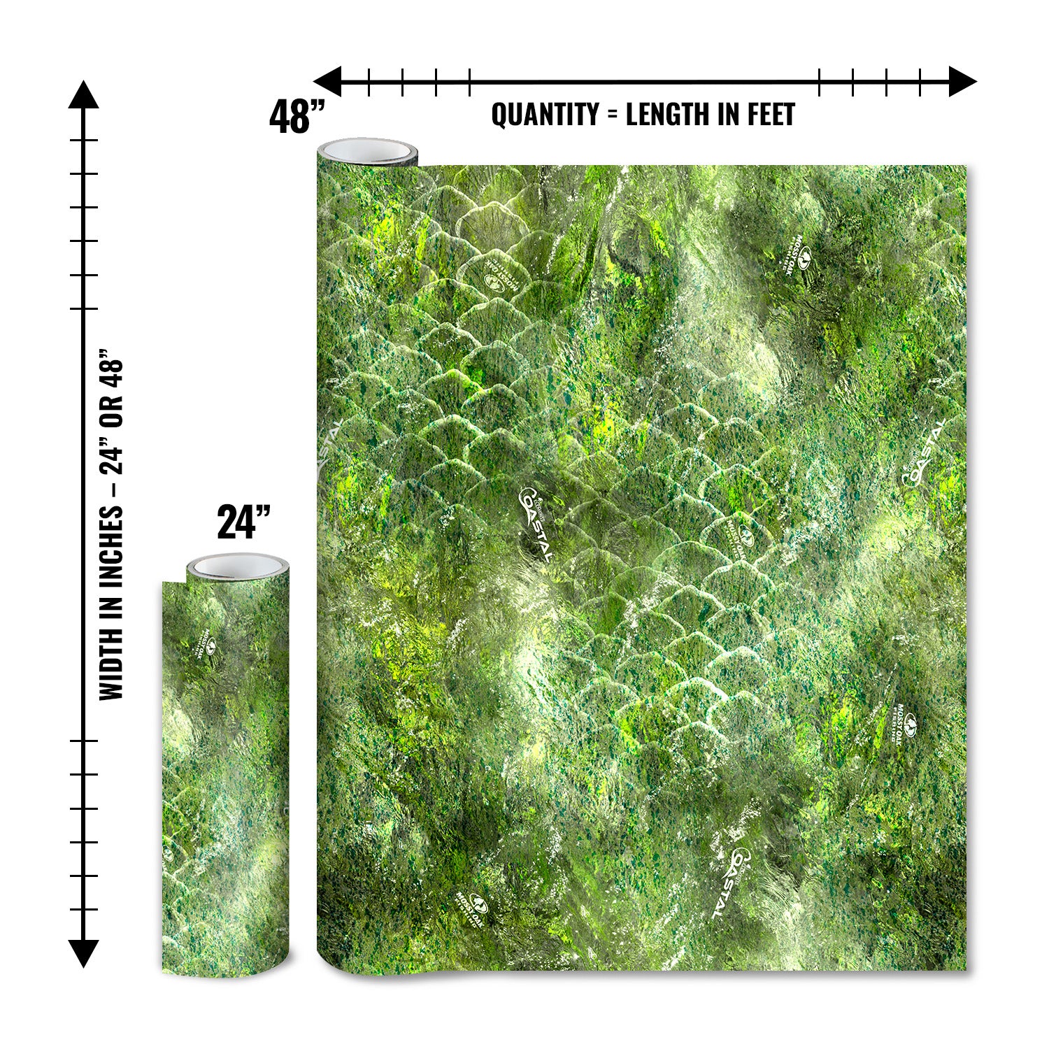 Mossy Oak Graphics matte camo roll available in 24 inch or 48 inch width vinyl wrap in Elements Coastal Mackerel camouflage pattern