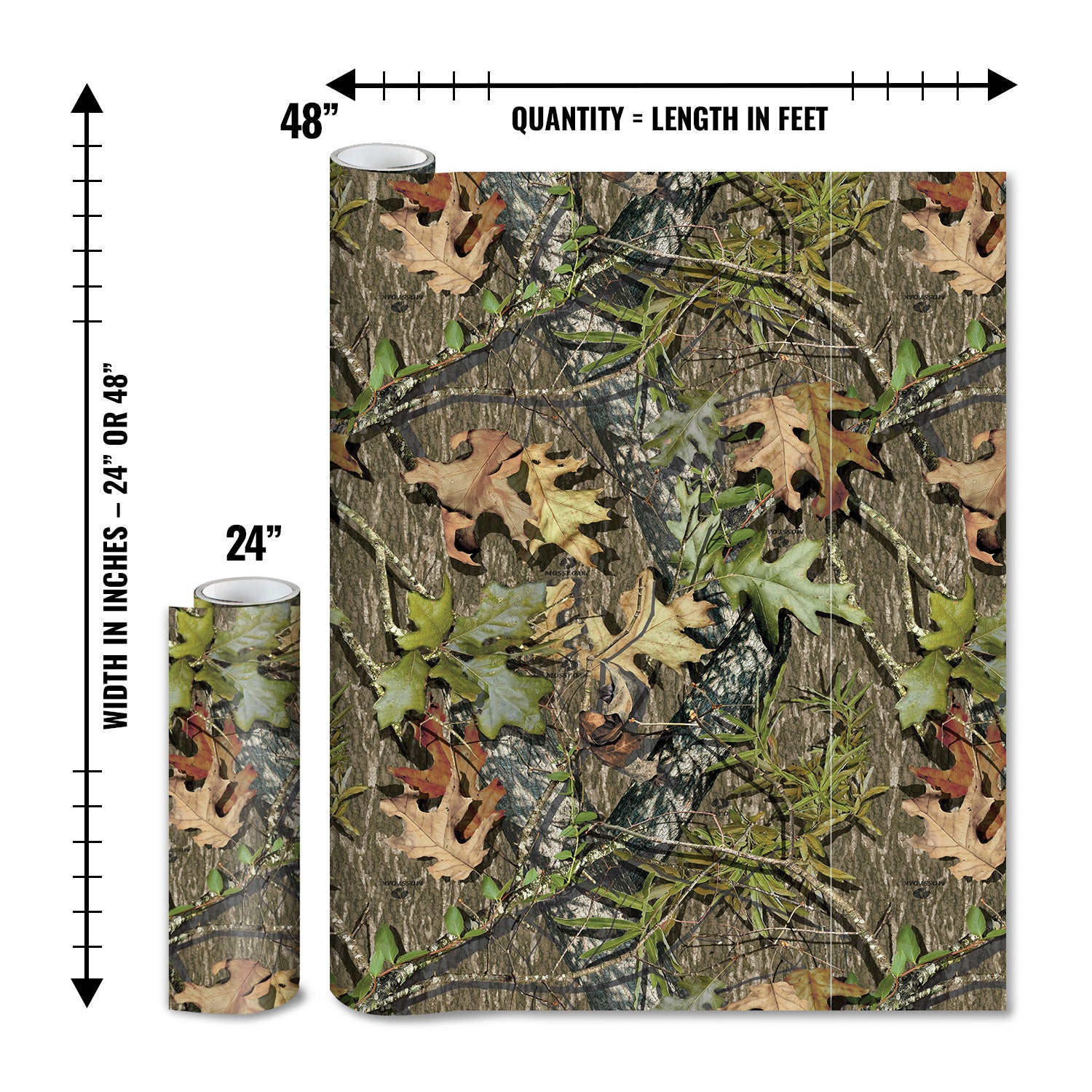 Mossy Oak Graphics matte camo roll available in 24 inch or 48 inch width vinyl wrap in Obsession camouflage pattern