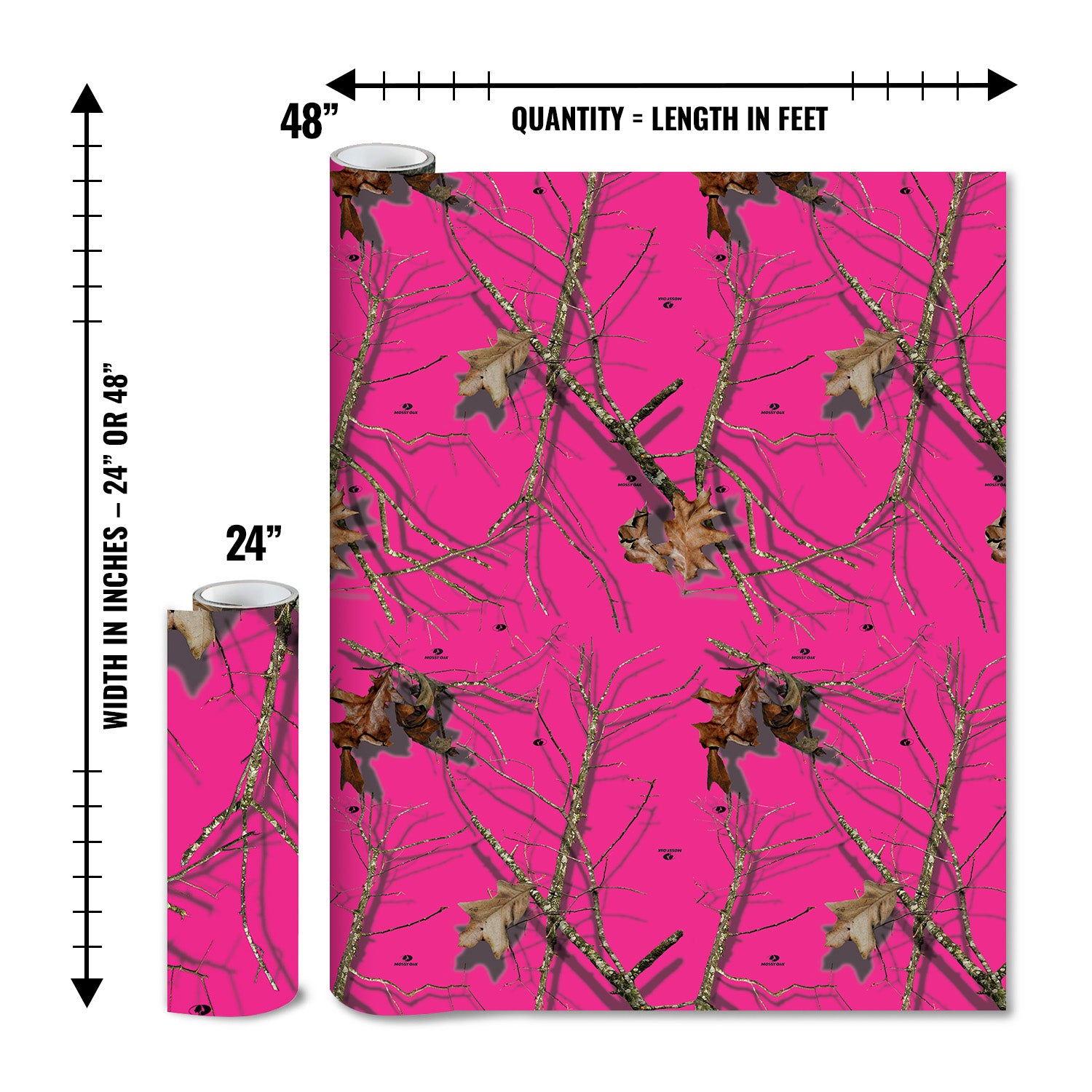 Mossy Oak Graphics matte camo roll available in 24 inch or 48 inch width vinyl wrap in Lifestyle Pink camouflage pattern