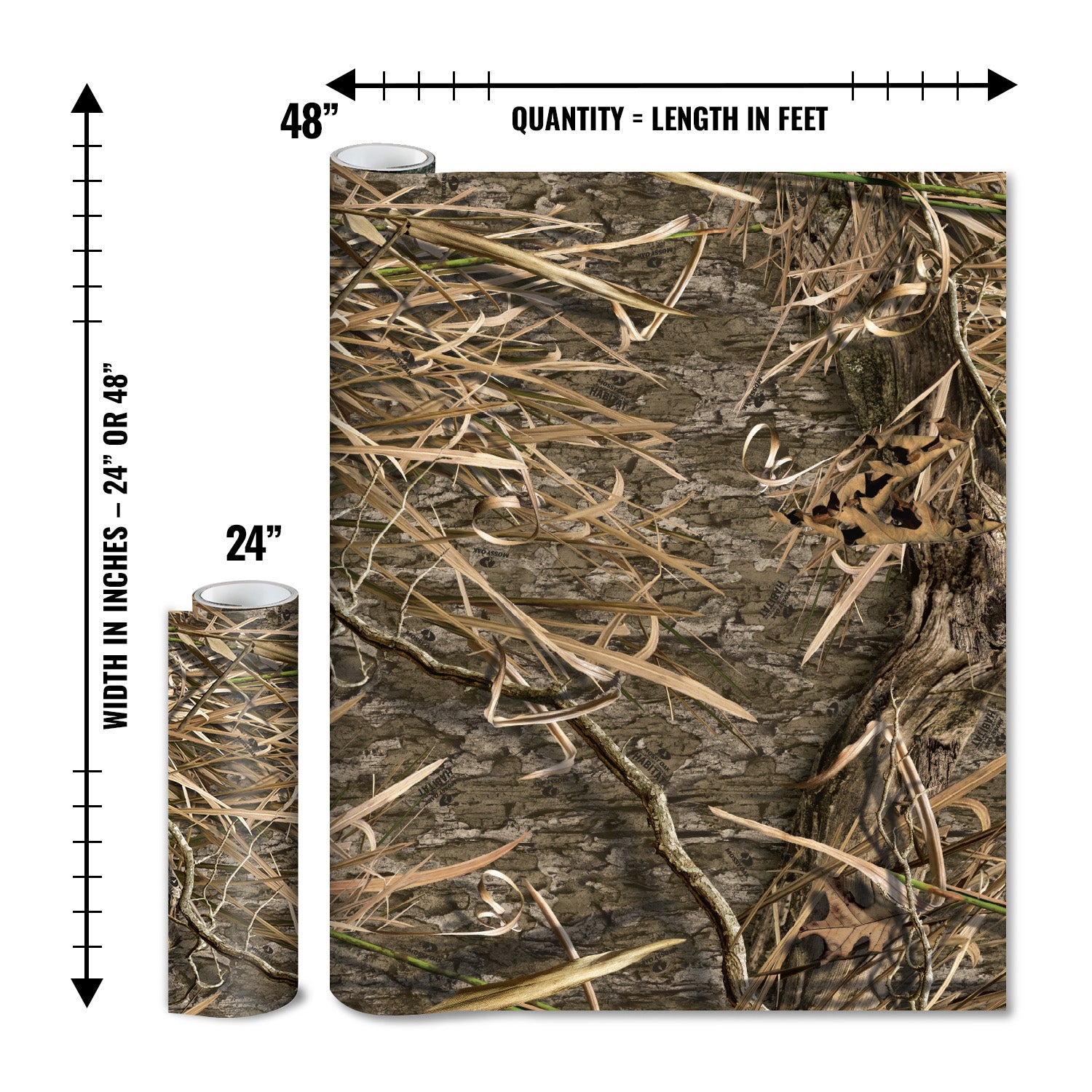 Mossy Oak Graphics matte camo roll available in 24 inch or 48 inch width vinyl wrap in Shadow Grass Habitat camouflage pattern