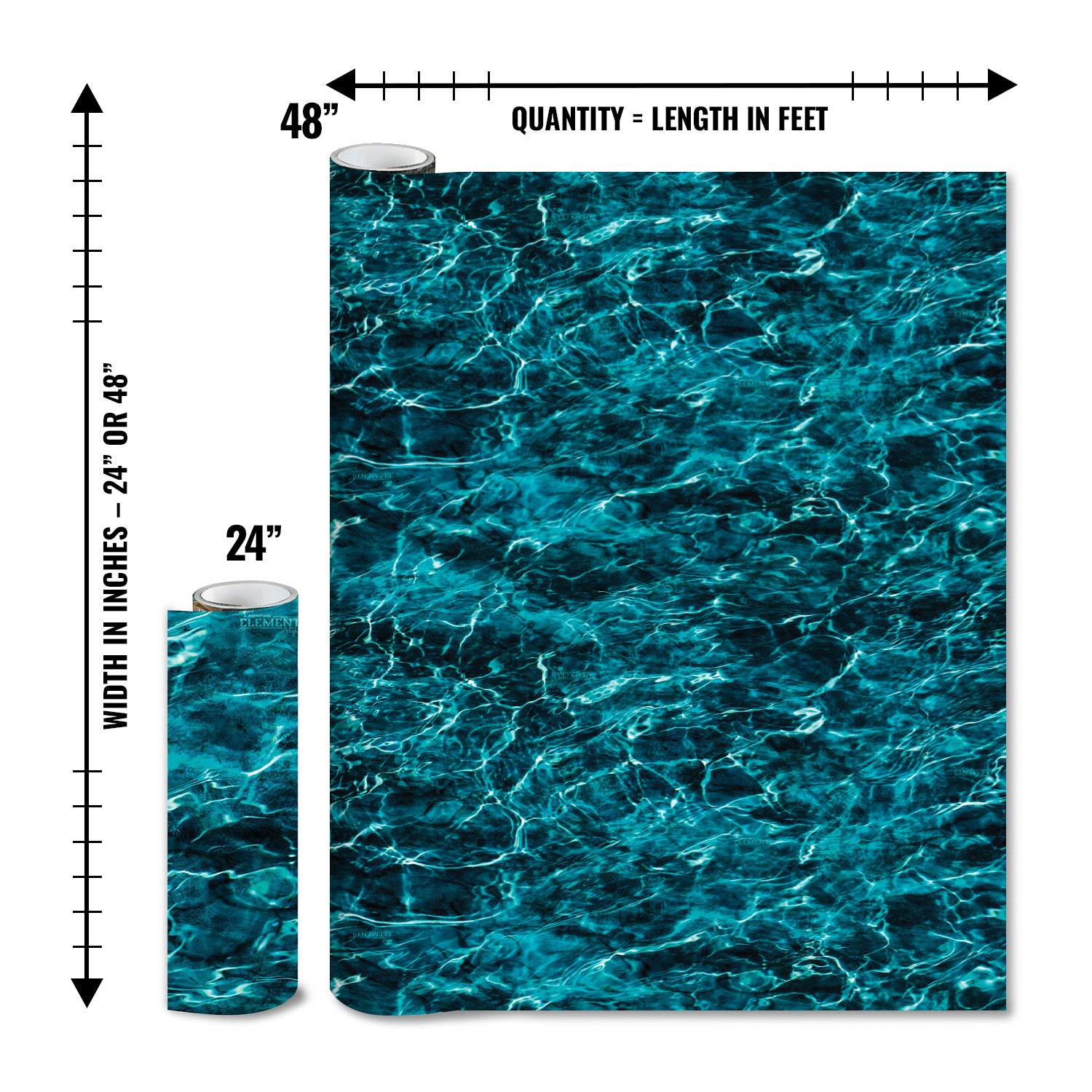 Mossy Oak Graphics matte camo roll available in 24 inch or 48 inch width vinyl wrap in Elements Agua Seawater camouflage pattern