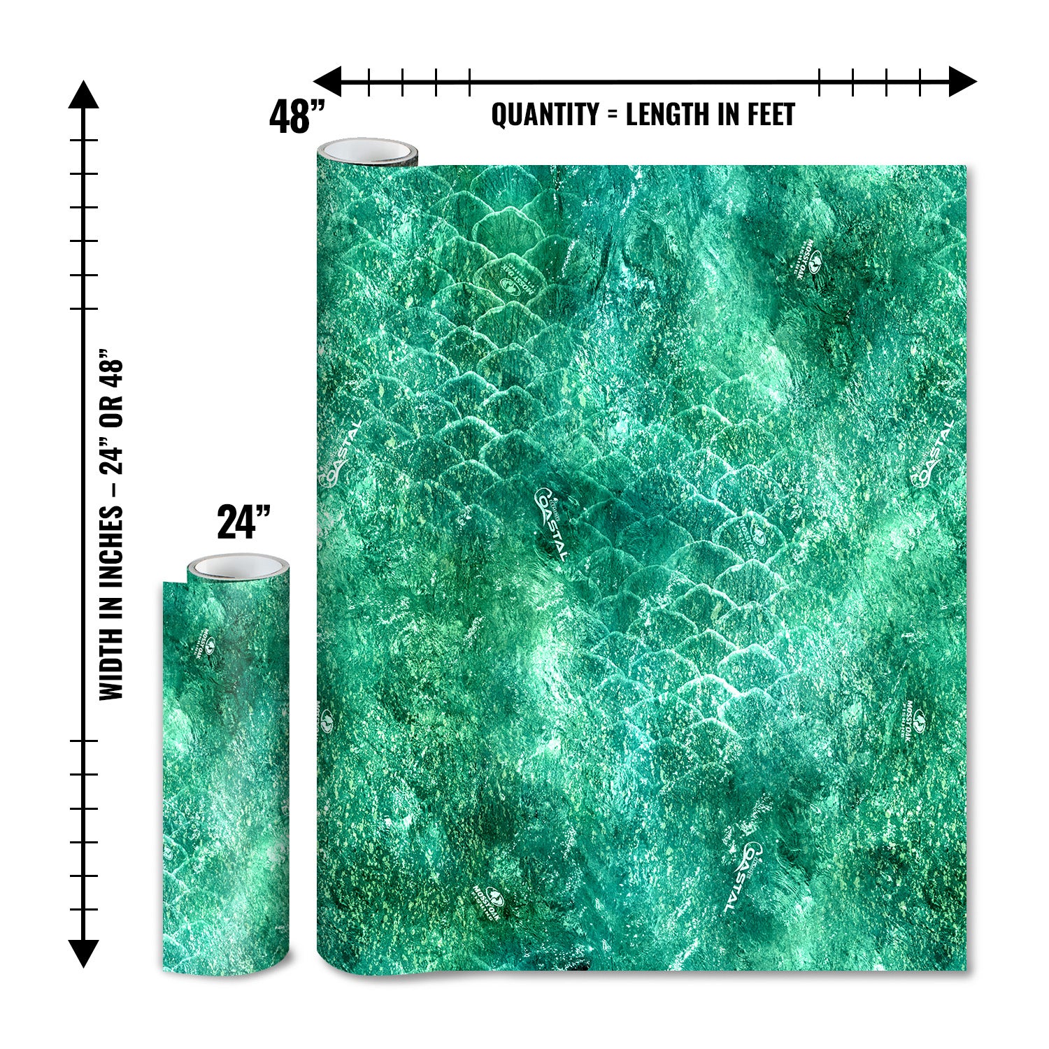 Mossy Oak Graphics matte camo roll available in 24 inch or 48 inch width vinyl wrap in Elements Coastal Tropic camouflage pattern